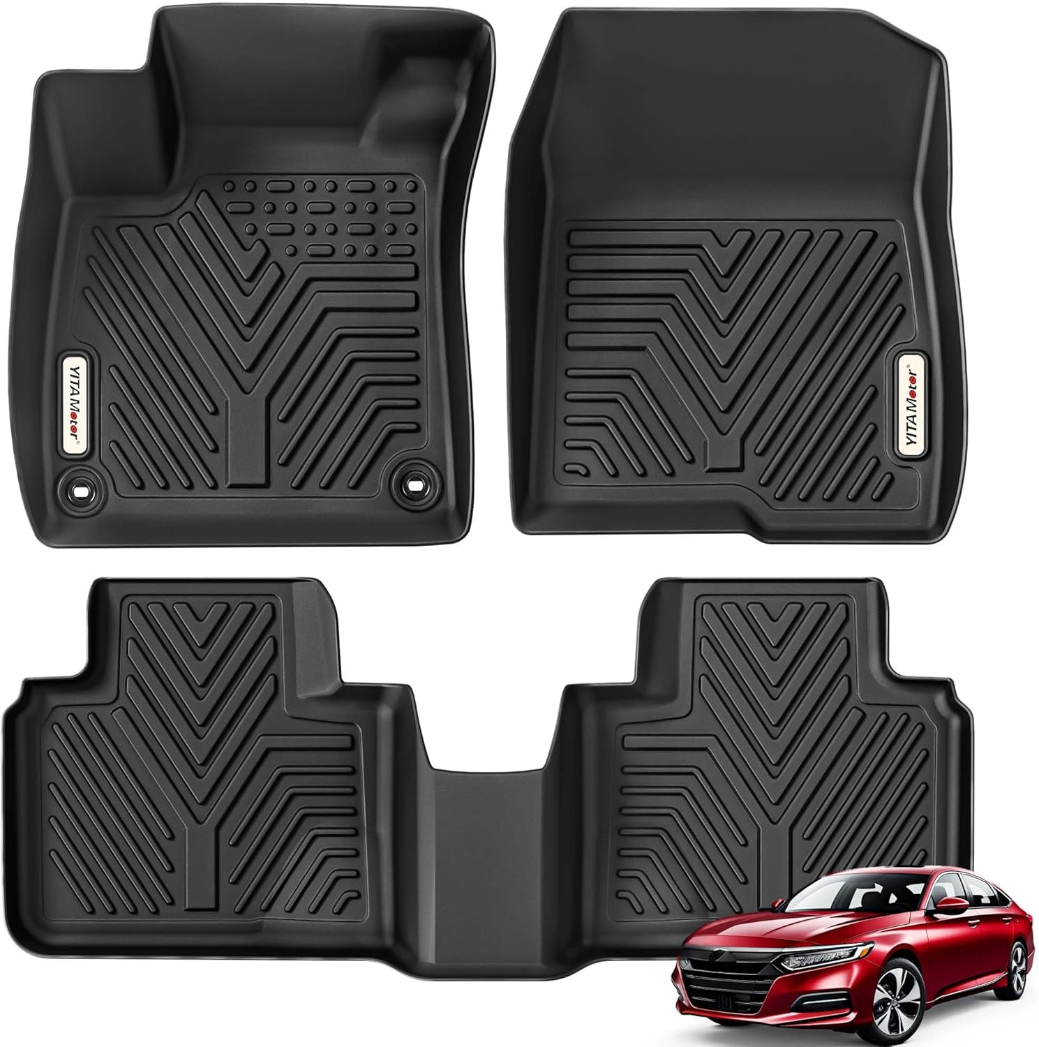 YITAMOTOR Floor Mats Fit for Honda Accord 2018-2022, TPE All Weather Custom Floor Liners 1st & 2nd Row, Black