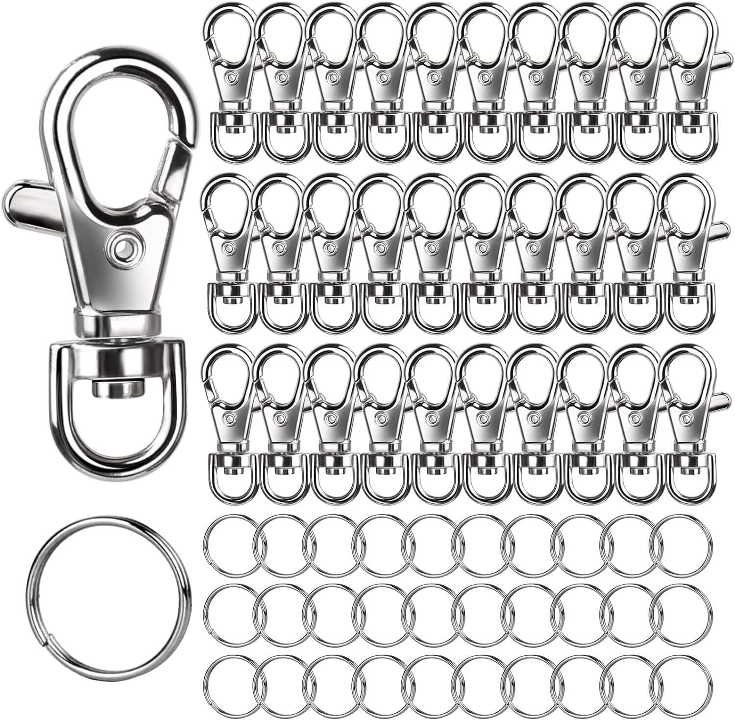 LEOBRO 60PCS Metal Swivel Snap Hooks and Key Rings, 30PCS Small Lobster Claw Keychains Clasps and 30PCS Key Chain Ring for Keychain Clip, Key, Jewelry Making, Art Crafts, Silver