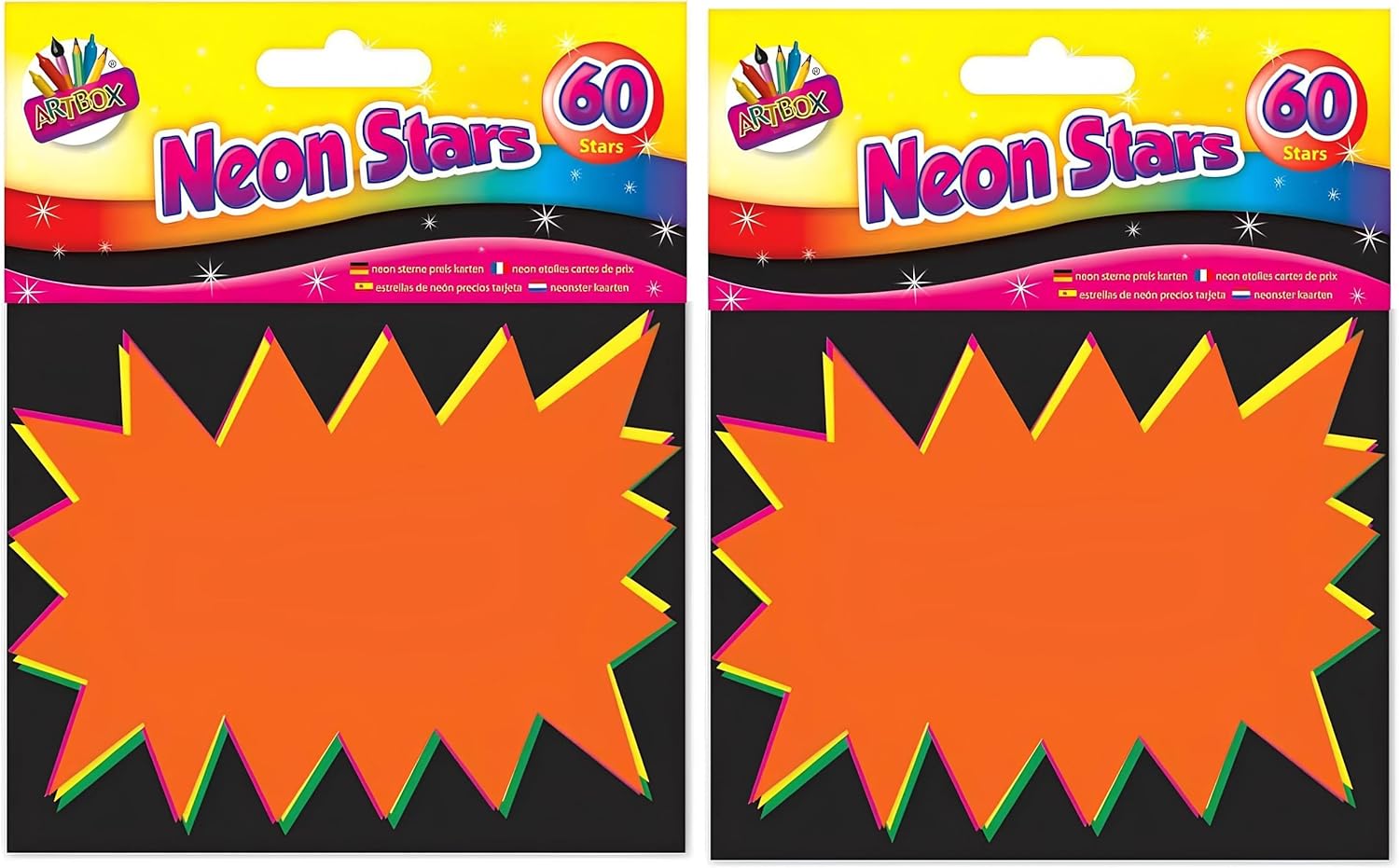 2x60 Neon Fluorescent Stars - 10cm x 7.5cm Assorted Neon Flash Cards Price Display Tags Label Shop - Bundled by Smart Cutie