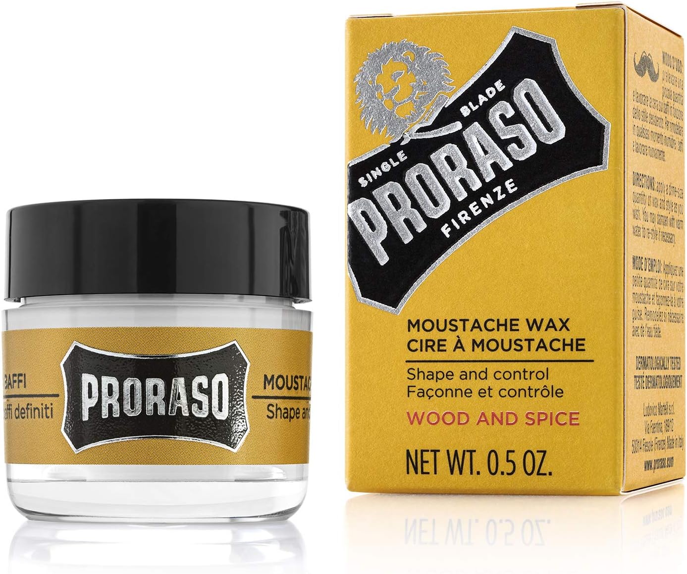 Proraso Moustache Wax, Wood and Spice, 15ml, Soft Moustache Wax with Shea Butter and Beeswax to Condition and Style, Made in Italy