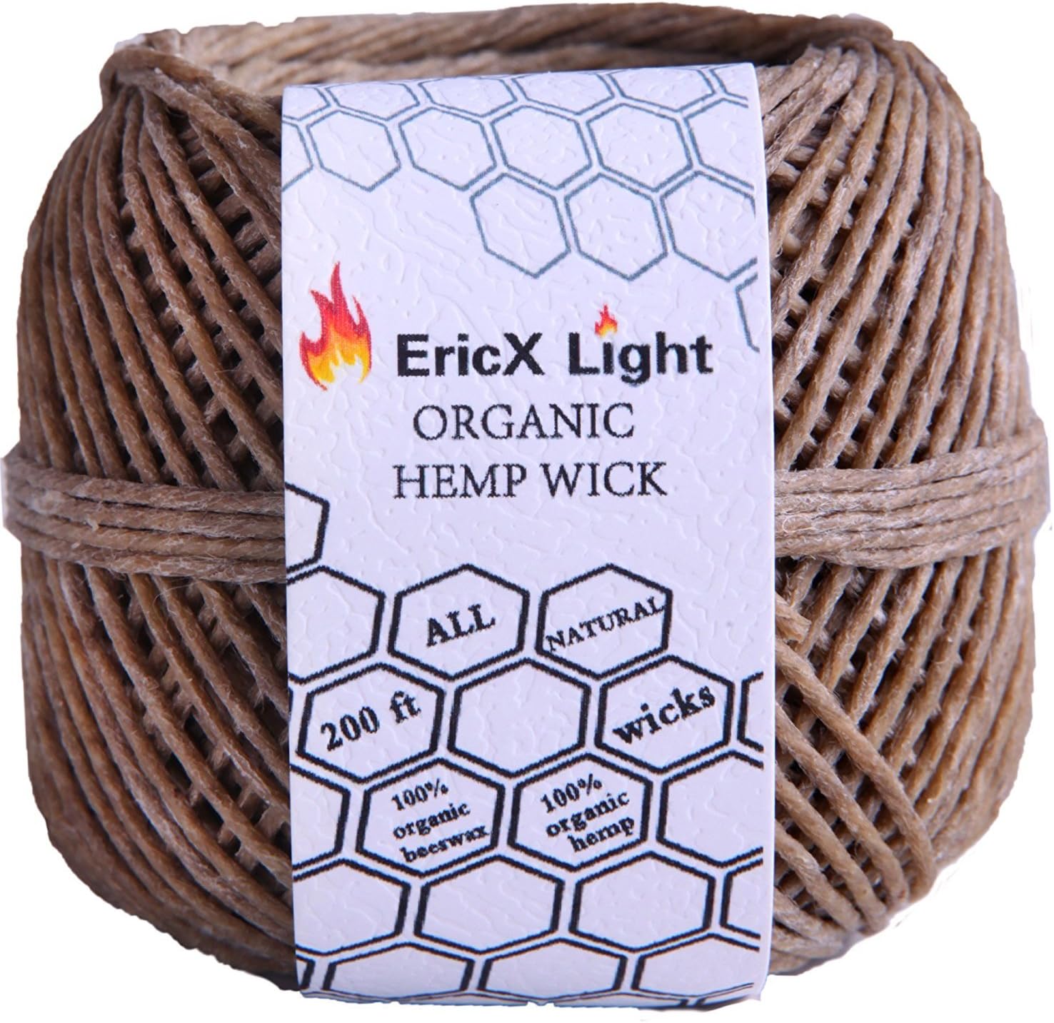 EricX Light Organic Hemp Wick,200 FT Spool,Well Coated with Beeswax,Standard Size(1.0mm)