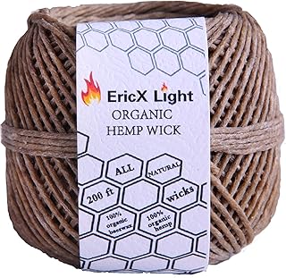EricX Light Organic Hemp Wick,200 FT Spool,Well Coated with Beeswax,Standard Size(1.0mm)
