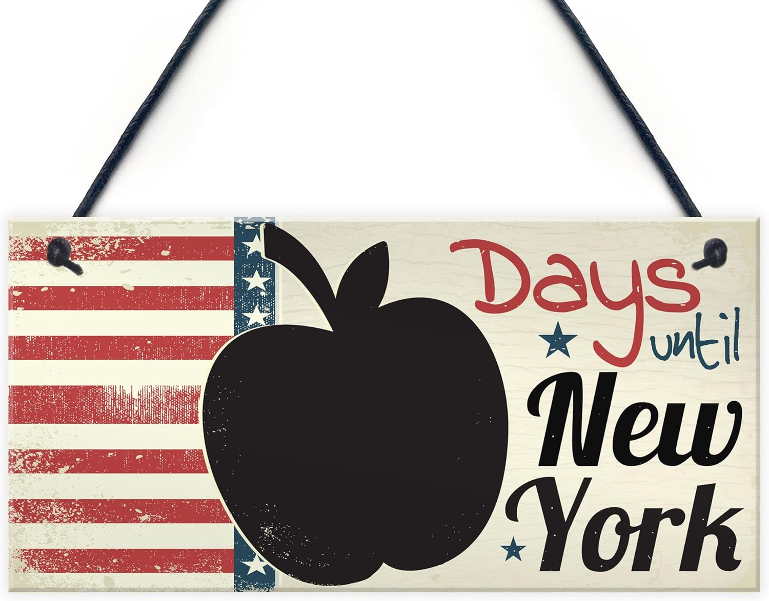 RED OCEAN Countdown Days Until New York Holiday Plaque Apple Chalkboard Sign Best Friend Couple