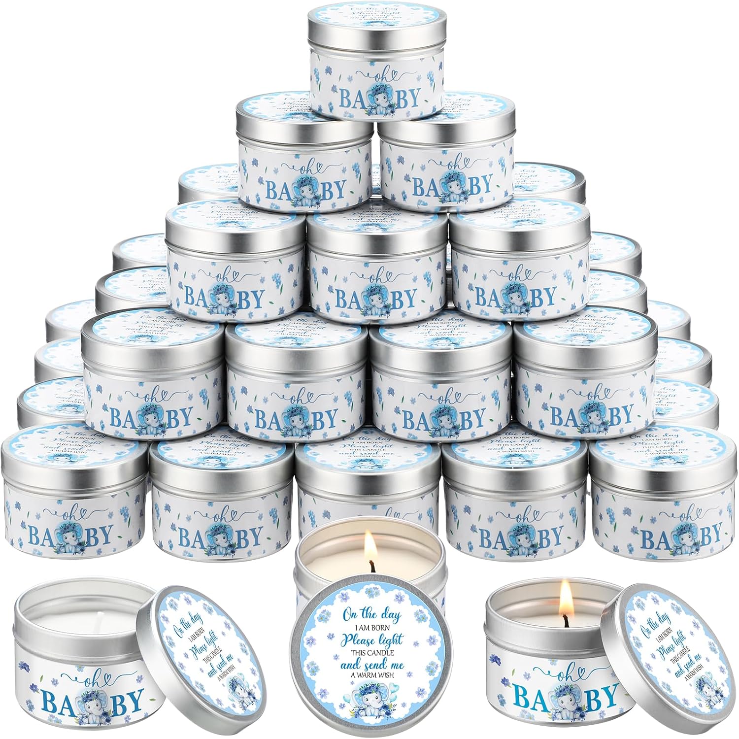 Threlaco Lavender Scented Candles, 50 Pcs Baby Shower Party Favors, Rustic Tea Lights Candles with Elephant Design, Ideal for Gender Reveal, Return Gifts