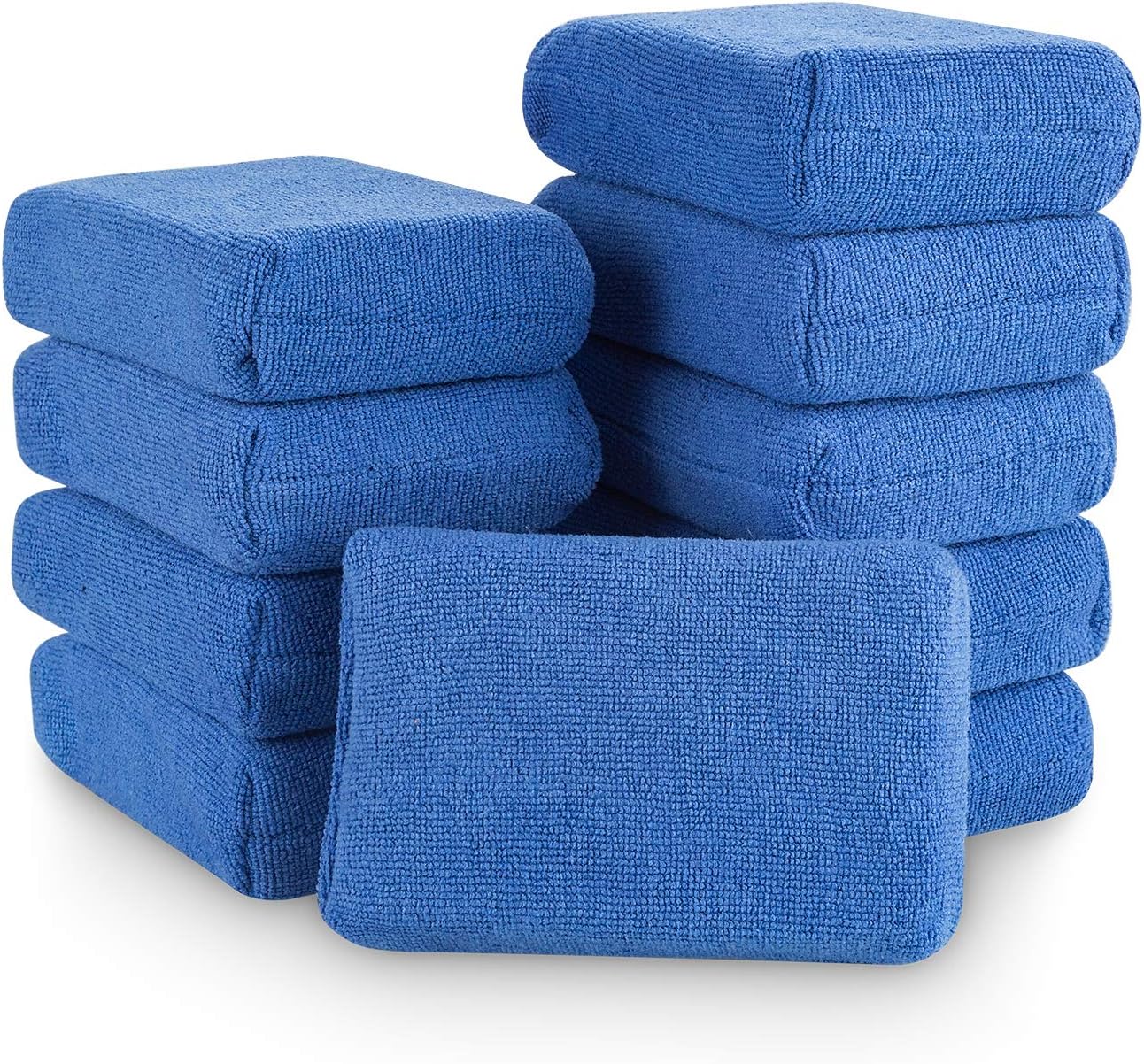 STARVAST Microfiber Sponge Applicators - Pack of 10 Sponges Wrapped in Microfiber Cloths. Strong Inside-Stitches, Great for Applying Wax, Sealants & Other, 12 x 8 x 4cm, Blue