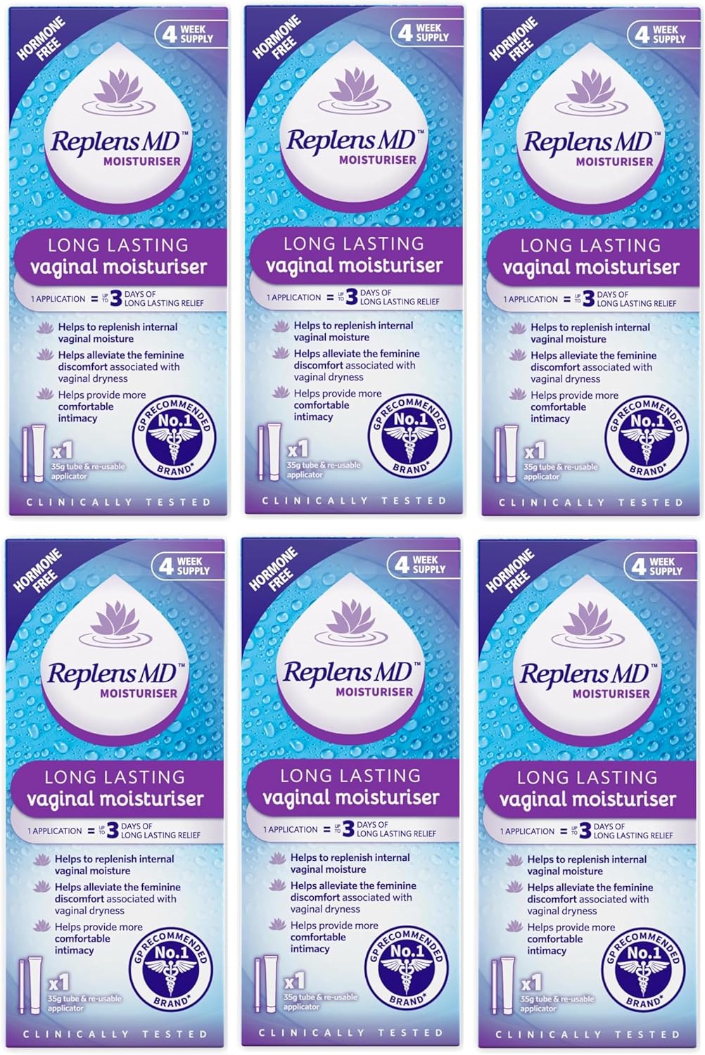 Longer Lasting Vaginal Moisturiser, 35g Tube & Applicator, Pack of 6