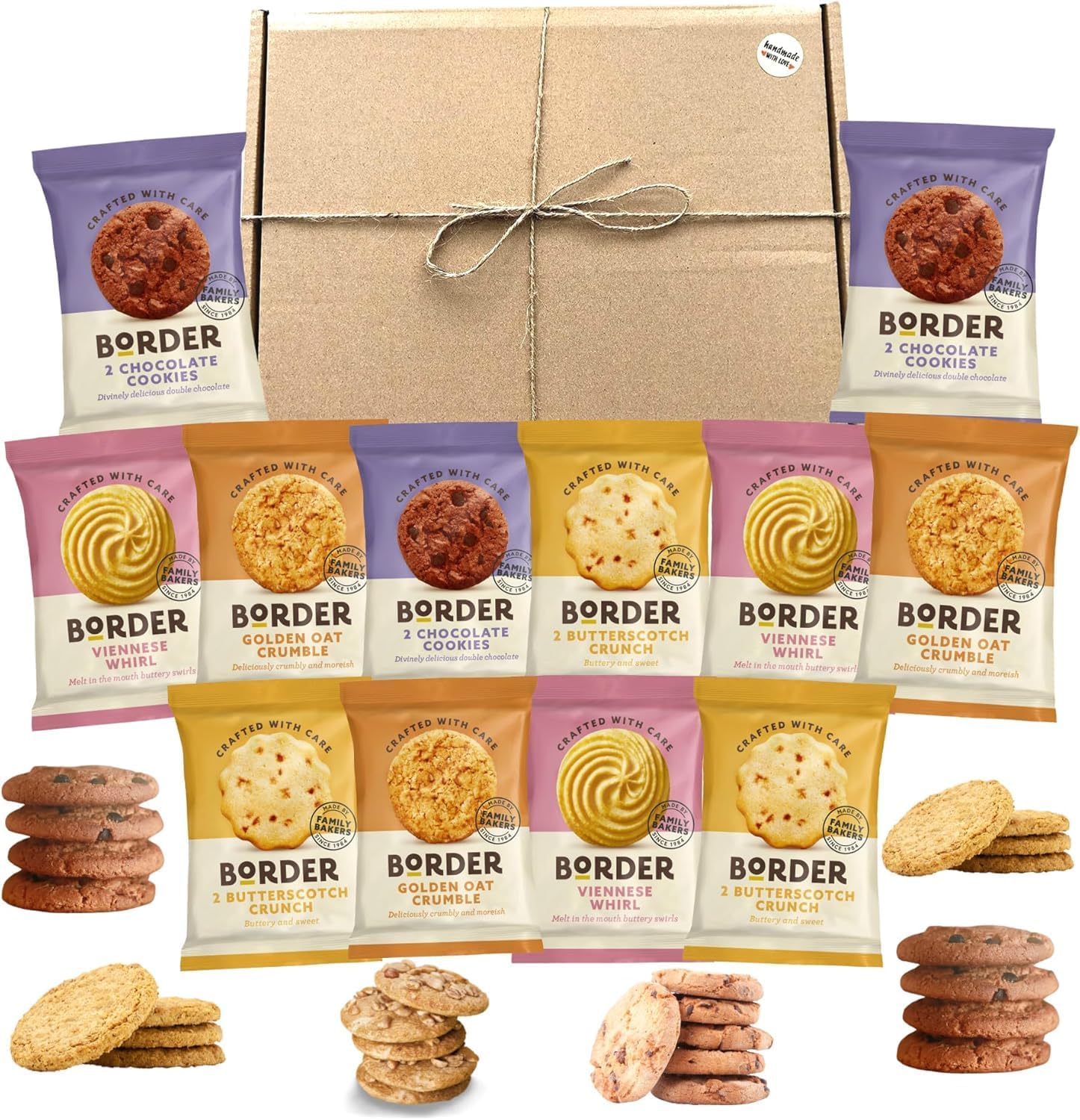 Border Biscuits Big Box Luxury British Hamper bundle 12 Twin packs (24 Single) Individually wrapped 4 Varieties Viennese Chocolate Golden Oat & Butterscotch perfect gifting for all occasions