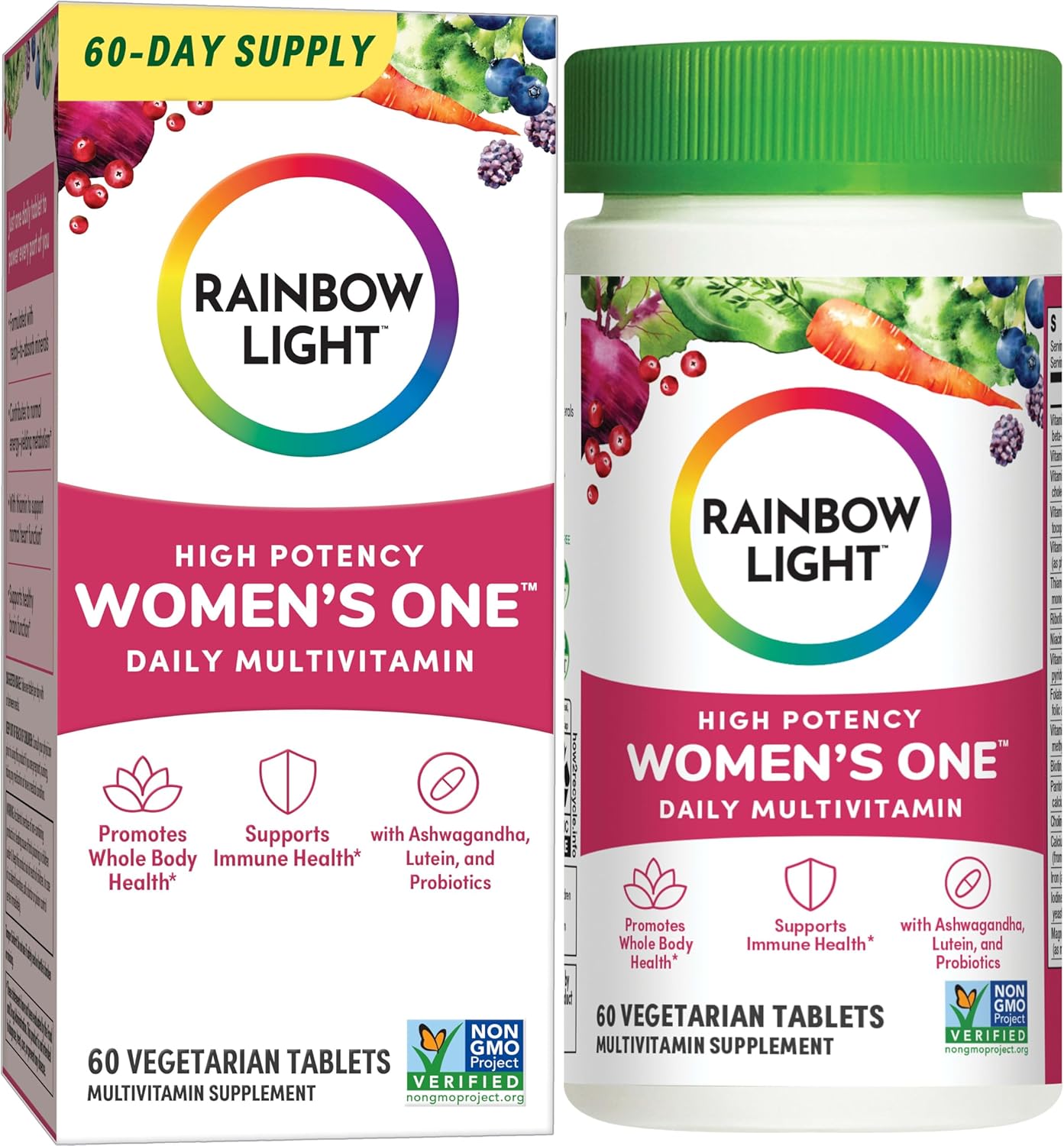 Rainbow Light Womens One High-Potency Daily Multivitamin, Womens Multivitamin Provides High-Potency Immune Support, With Vitamin C, Biotin and Ashwagandha, Vegetarian, 60 Count