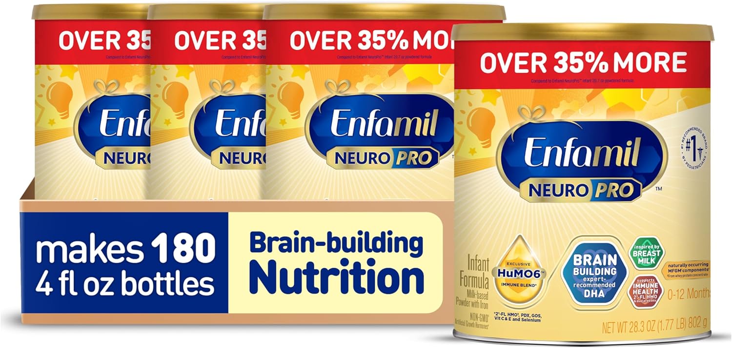 Enfamil NeuroPro Baby Formula, Milk-Based Infant Nutrition, MFGM* 5-Year Benefit, Expert-Recommended Brain-Building Omega-3 DHA, Exclusive HuMO6 Immune Blend, Non-GMO, 113.2 oz