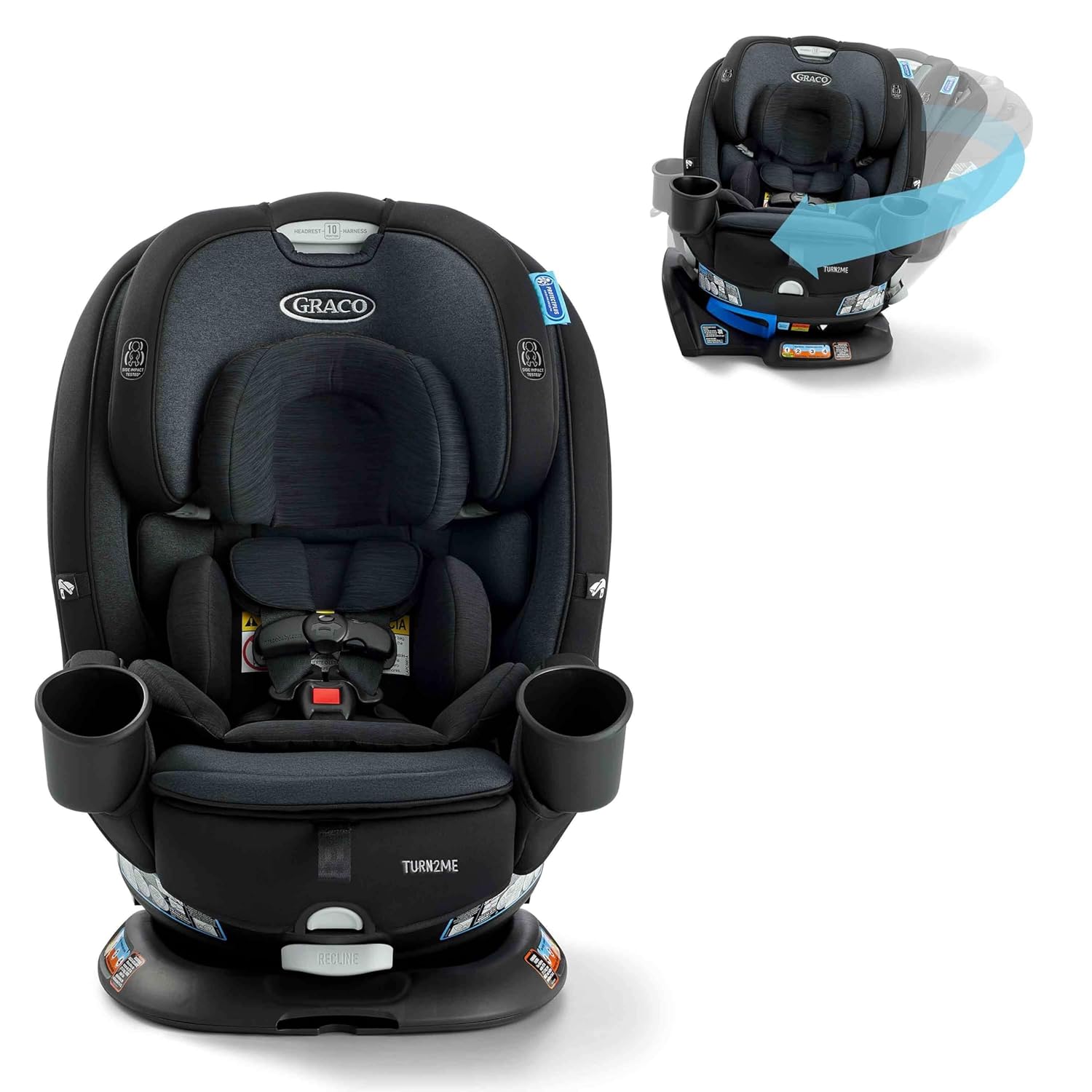 Graco Turn2Me 3-in-1 Convertible Car Seat, Cambridge, Featuring Headrest and Harness Adjust, Easy Installation and Steel Reinforced Frame