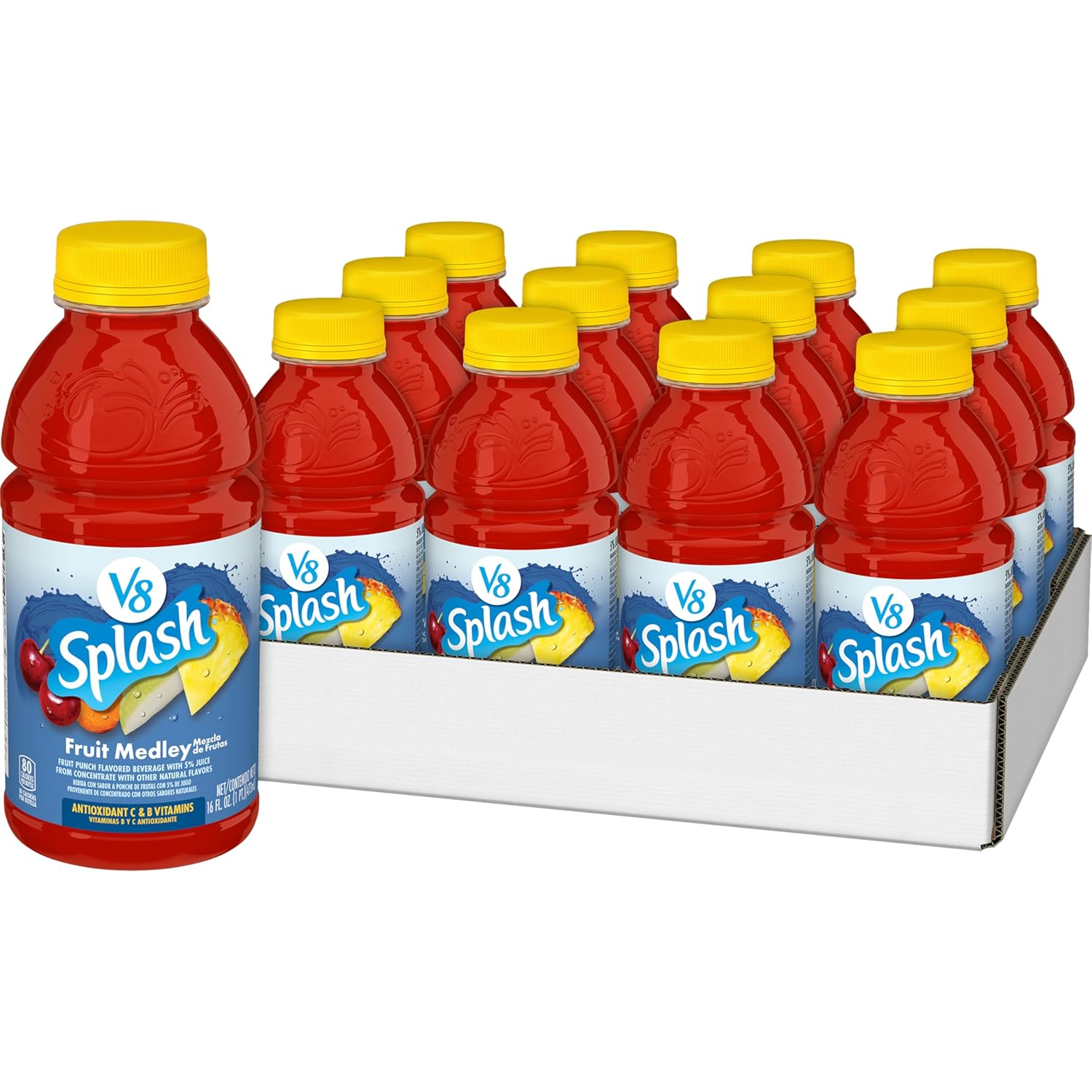 V8 Splash Fruit Medley Flavored Juice Beverage, 16 FL OZ Bottle (Pack of 12)