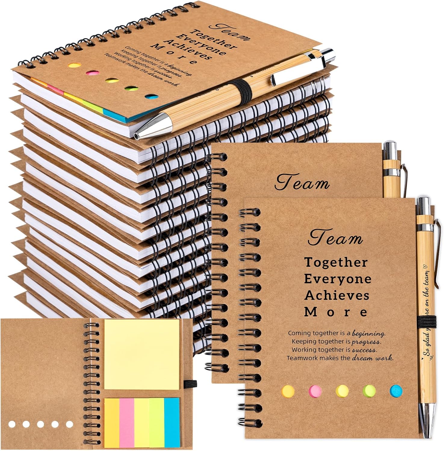 Fantasyon 20 Sets Employee Appreciation Gifts Bulk Inspirational Spiral Notebook Journal with Sticky Notes Bamboo Pens Team Thank You Gifts for Coworker Nurse Teacher Office Housekeeping Week Gifts