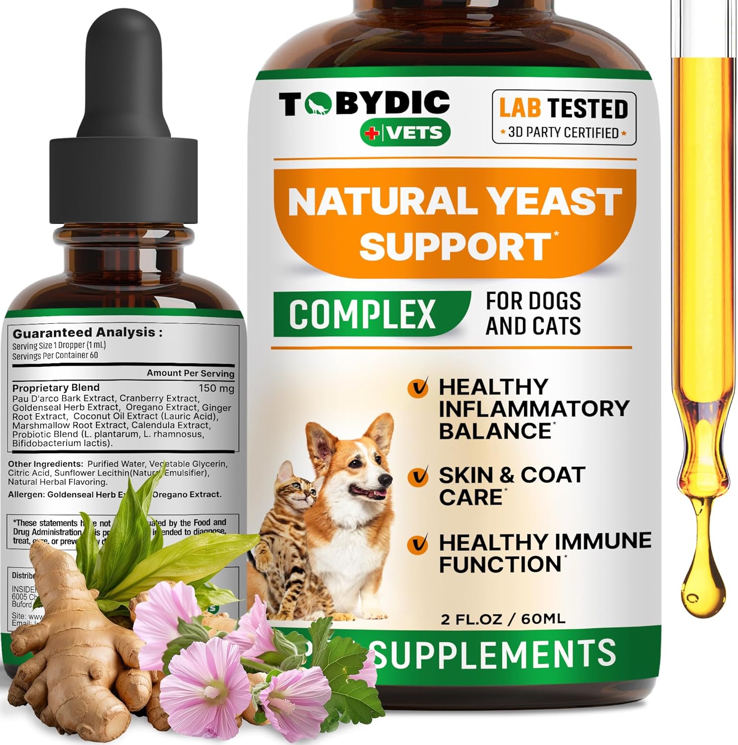 Natural Dog Yeast Infection Relief - Itchy Skin & Ear Treatment - Reduces Irritation & Relieves Itching and Allergy - Herbal Medicine Drops Supplement - Made in USA