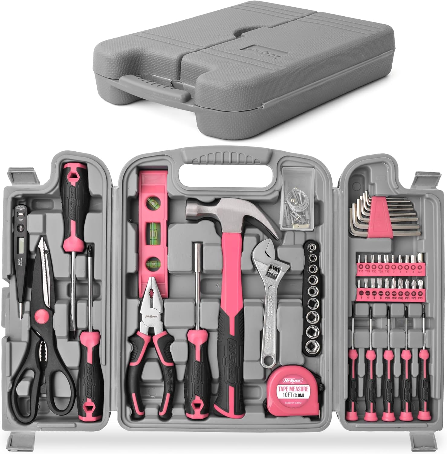 Hi-Spec 56pc Pink Home & Office DIY Tool Kit Set. Complete Household Tool Box with Essential Hand Tools Included for Basic Repairs, Maintenance & Home Improvement Projects