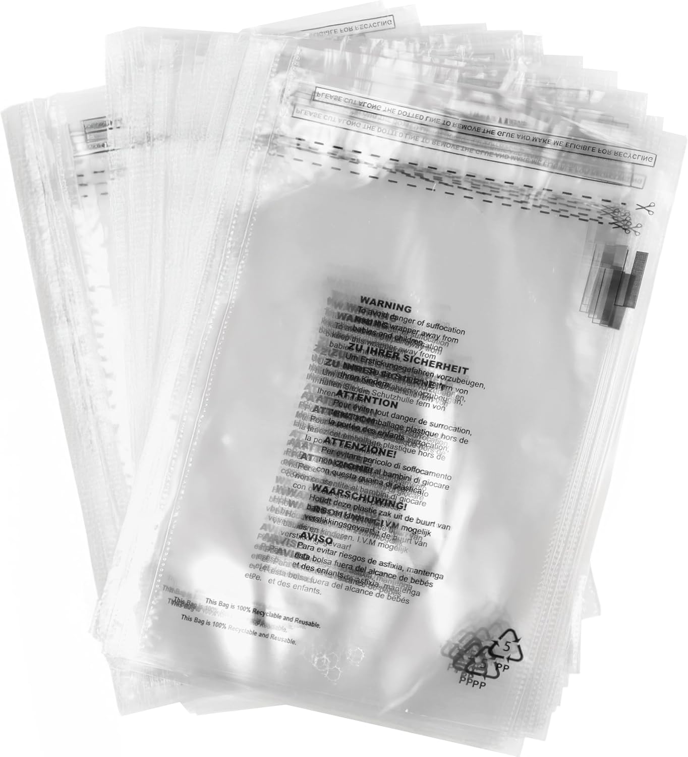100 x (6.5″ x 9″) 165mm x 230mm Self Seal Clear Poly Bags with Suffocation Warning in 5 Languages, FBA Polybags (6.5" X 9")