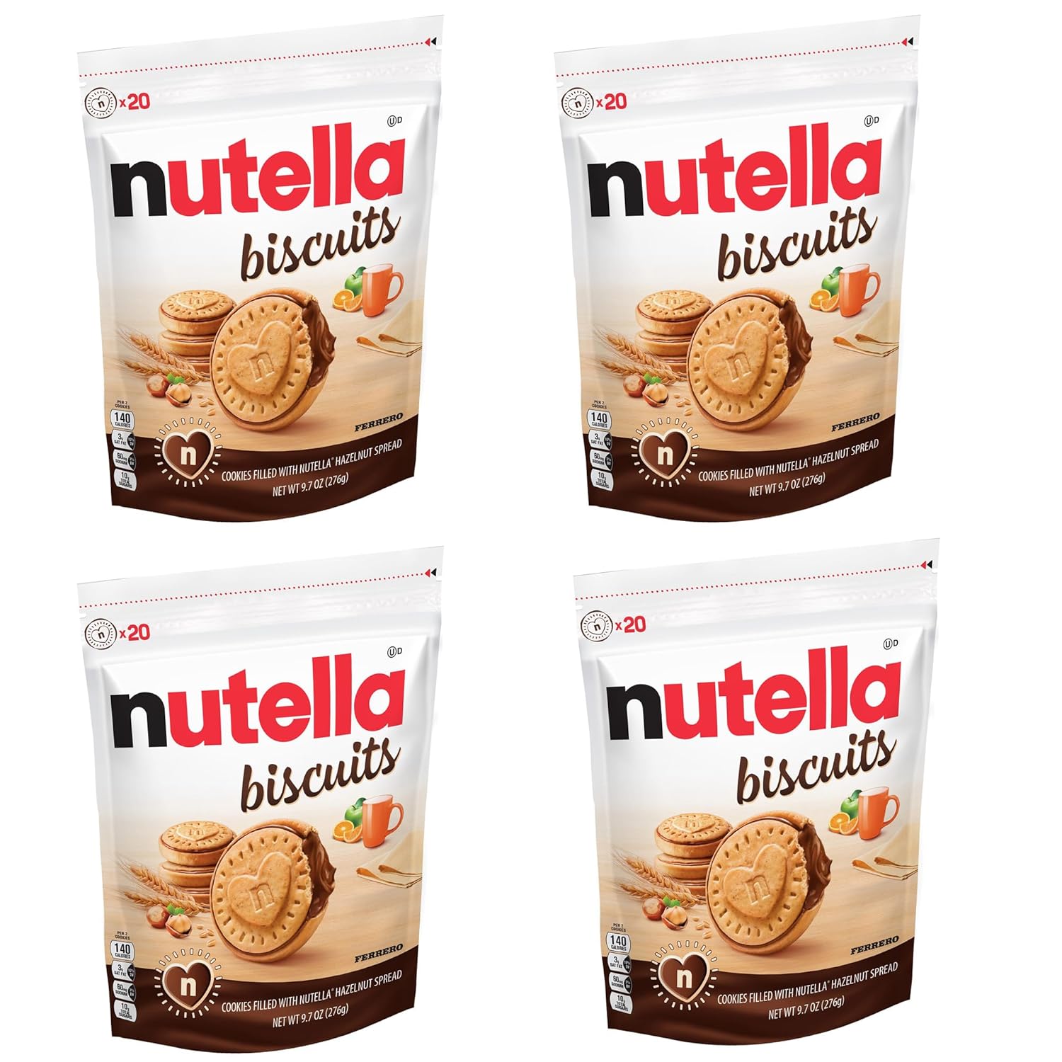 Nutella Biscuits, Hazelnut Spread With Cocoa, cookie with a creamy heart of Nutella - 4-9.7 Oz Bags/Total Net WT 38.8 oz