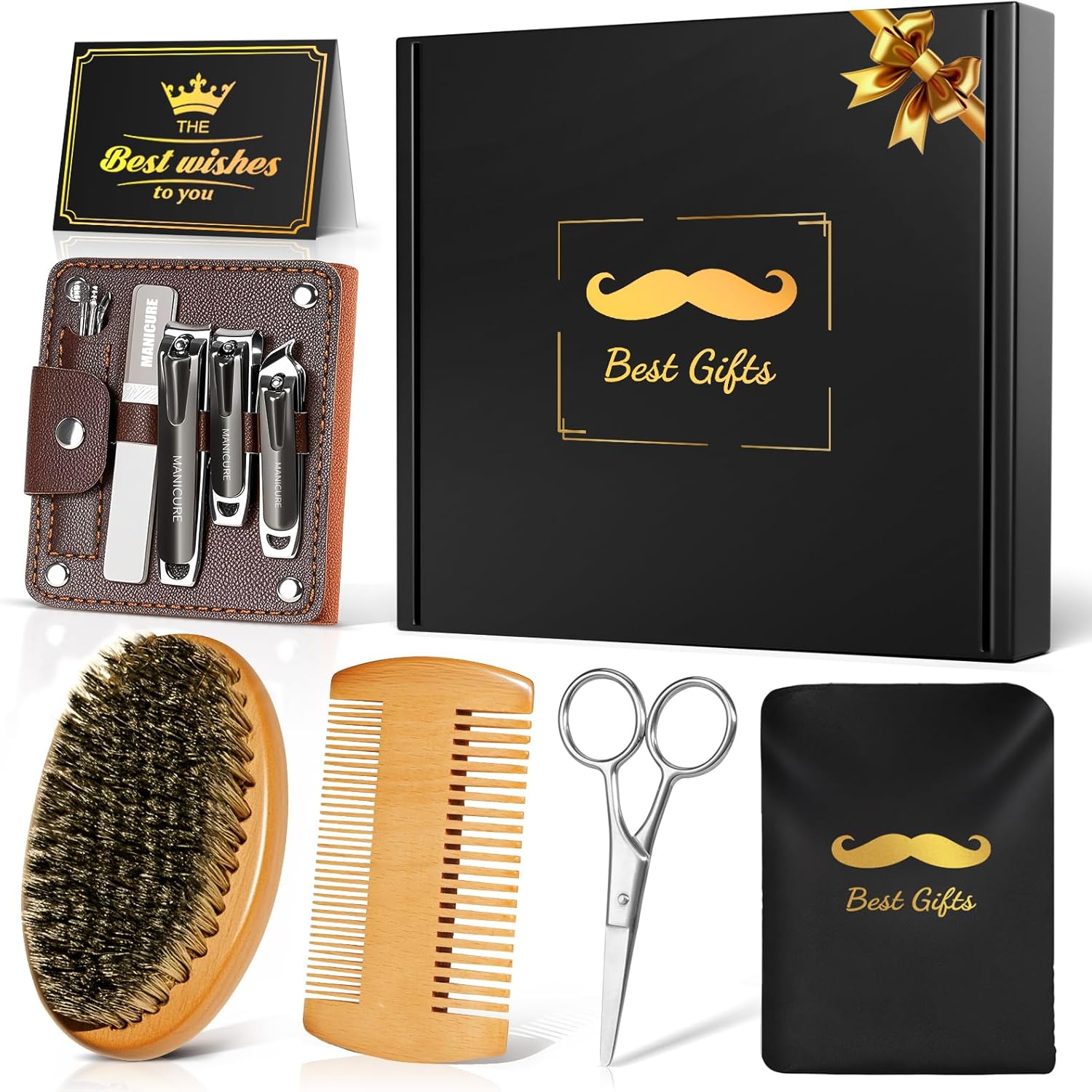 Gifts for Men Husband Boyfriend Him, Beard Brush Beard Comb for Men, Mens Self Care Anniversary Birthday Christmas Stocking Stuffers Gifts, Grooming kit Travel Set with Scissors, Nail Clipper