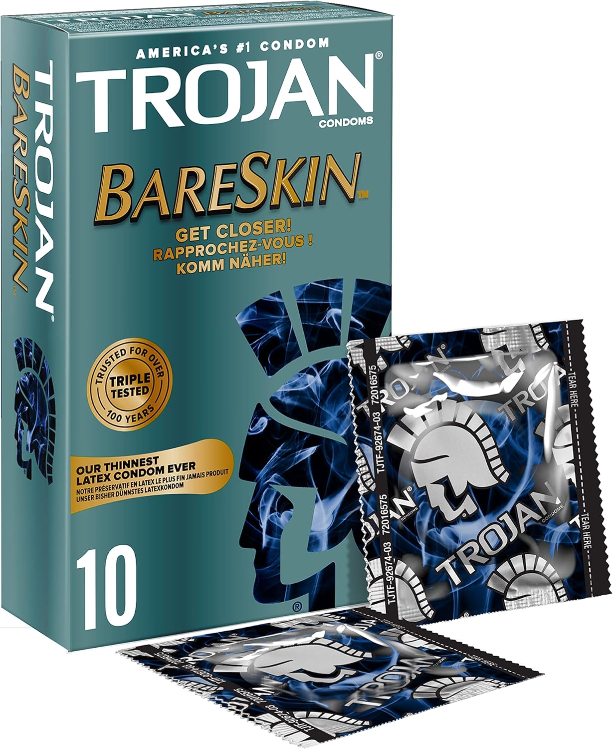 Trojan BareSkin Condoms, The Thinnest Trojan Condoms - Pack of 10