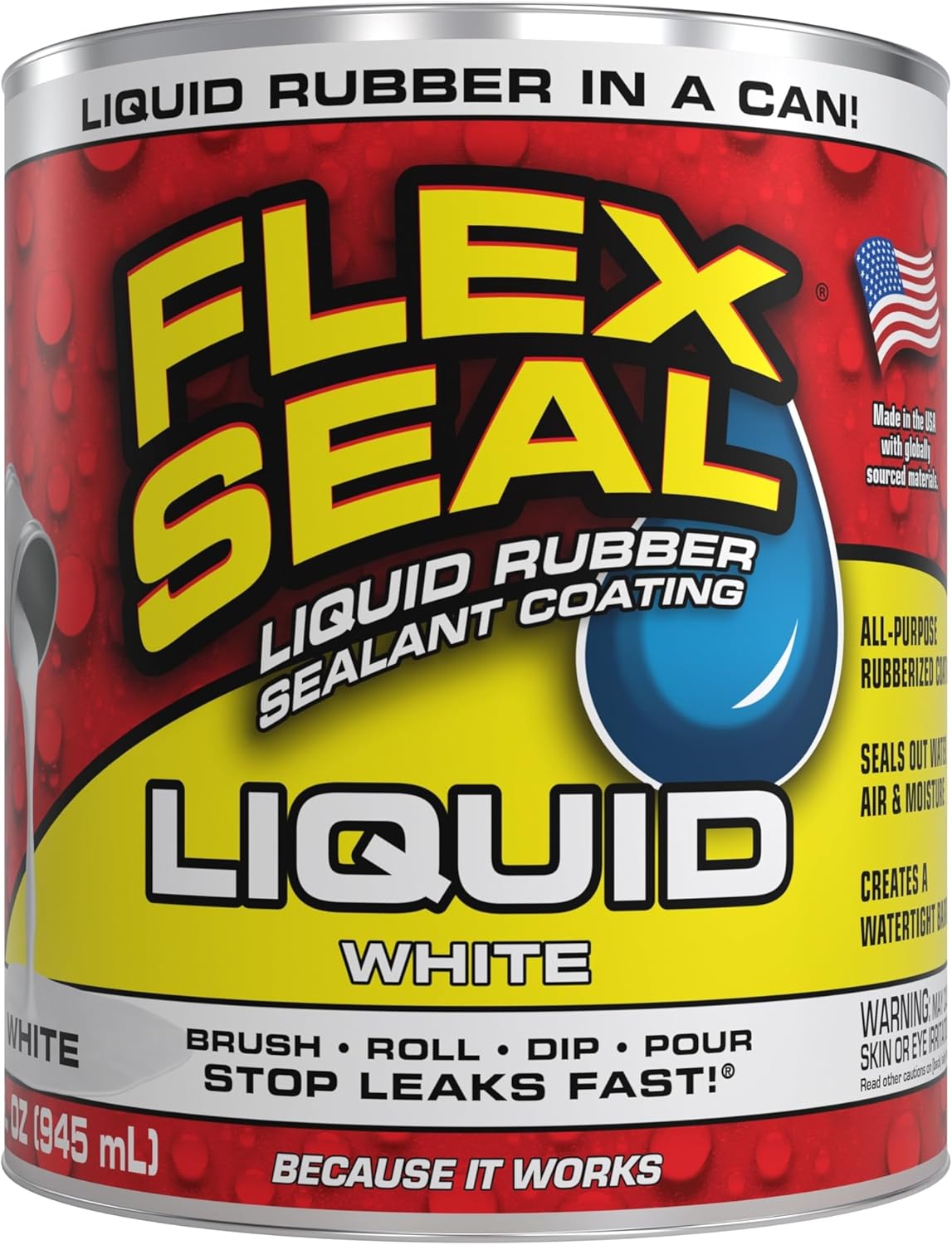 Flex Seal Liquid, Rubber Coating Sealant, Waterproof, Flexible, Breathable, and UV Resistant, Roof Repair, Basements, RV, Campers, Trailers, Marine, EPDM, Masonry, White, 32 oz