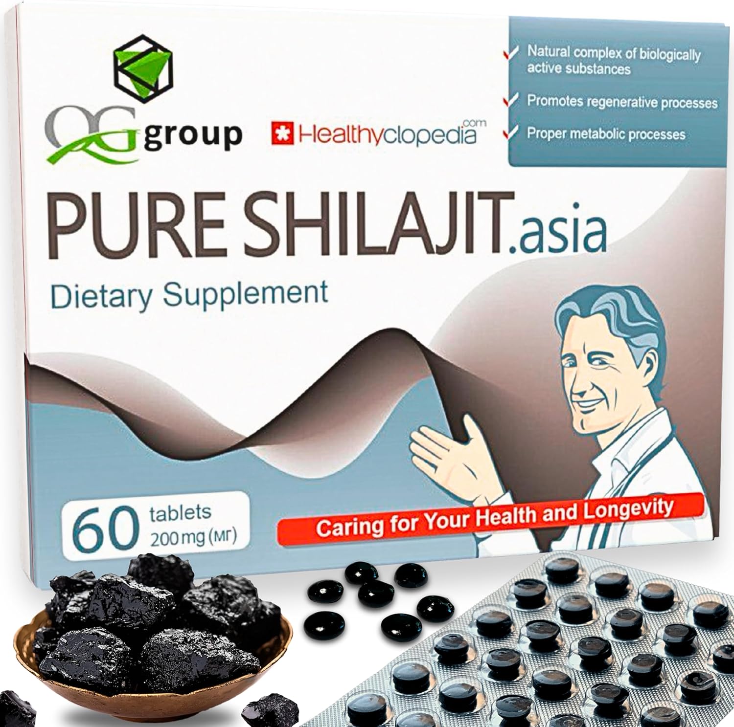 Natural Pure Shilajit Tablets Analog Raw Resin Mumiyo Dry Drops 60 Tablets - 200mg 100% Himalayan Supplement with 85+ Trace Minerals, Immune Support - Ideal for Men & Women