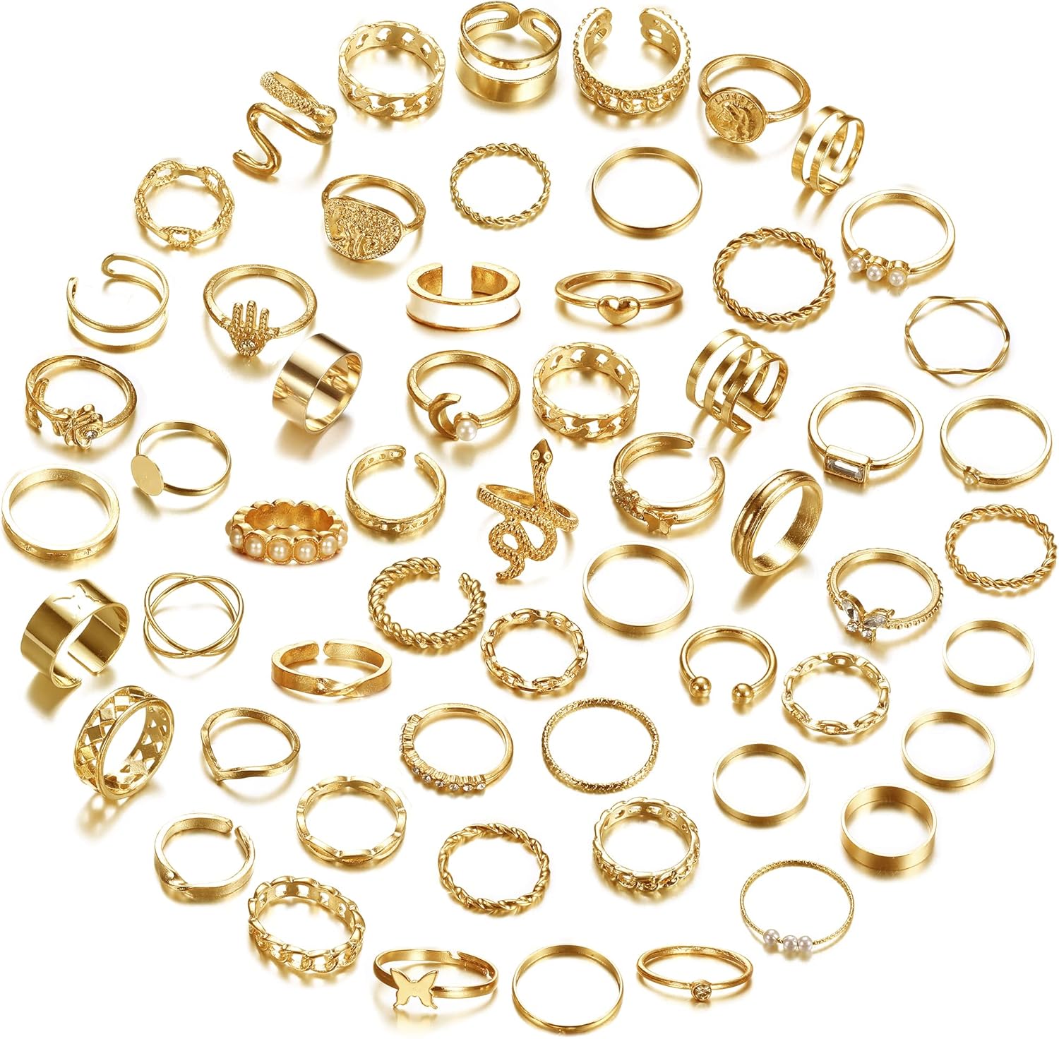 JeweBella 58 PCS Vintage Knuckle Ring Set for Women Bohemian Stackable Joint Finger Rings Stacking Butterfly Snake Hollow Carved Crystal Midi Silver/Gold Rings Pack for Gift