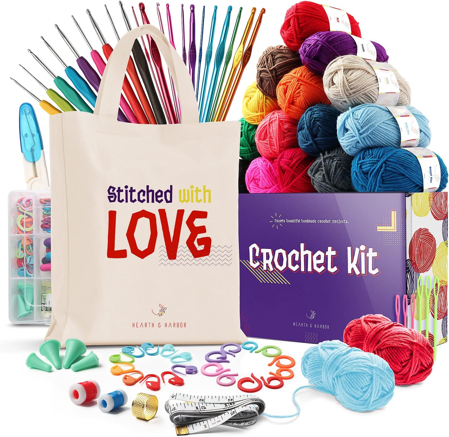 Crochet Kit for Beginners Adults and Kids, Knitting & Crochet Supplies Includes 1500 Yards Assorted Yarn, 21 Ergonomic Hooks, Plus Many Accessories – Beginner Crochet Kits Ideal for Amigurumi