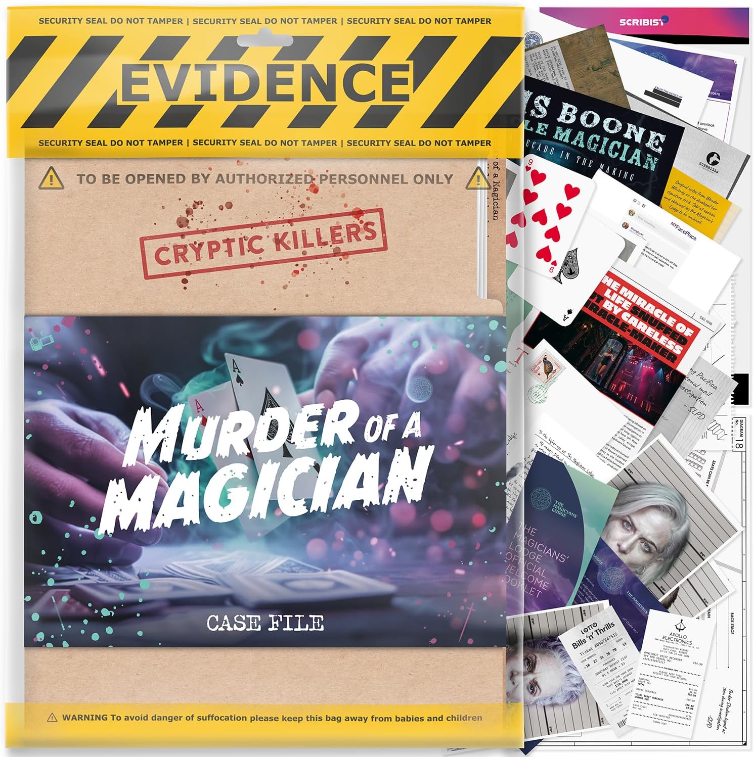 Unsolved murder mystery game - Cold Case Files Investigation - CRYPTIC KILLERS - Detective clues/evidence - Solve the crime - For individuals, date nights & party groups - "Murder of a Magician"