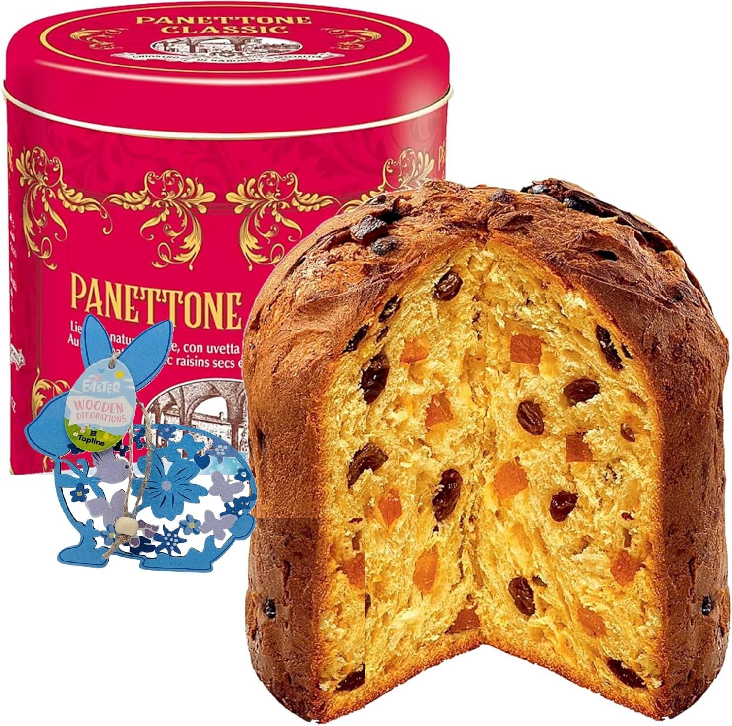Classic Italian Fruity Panettone Tin - Authentic Chiostro Di Saronno Dried Fruity Panettone 1kg with Chocolate Teddy. Christmas Cake for Birthday Gifts, Christmas Gifts for Women with Topline Card.