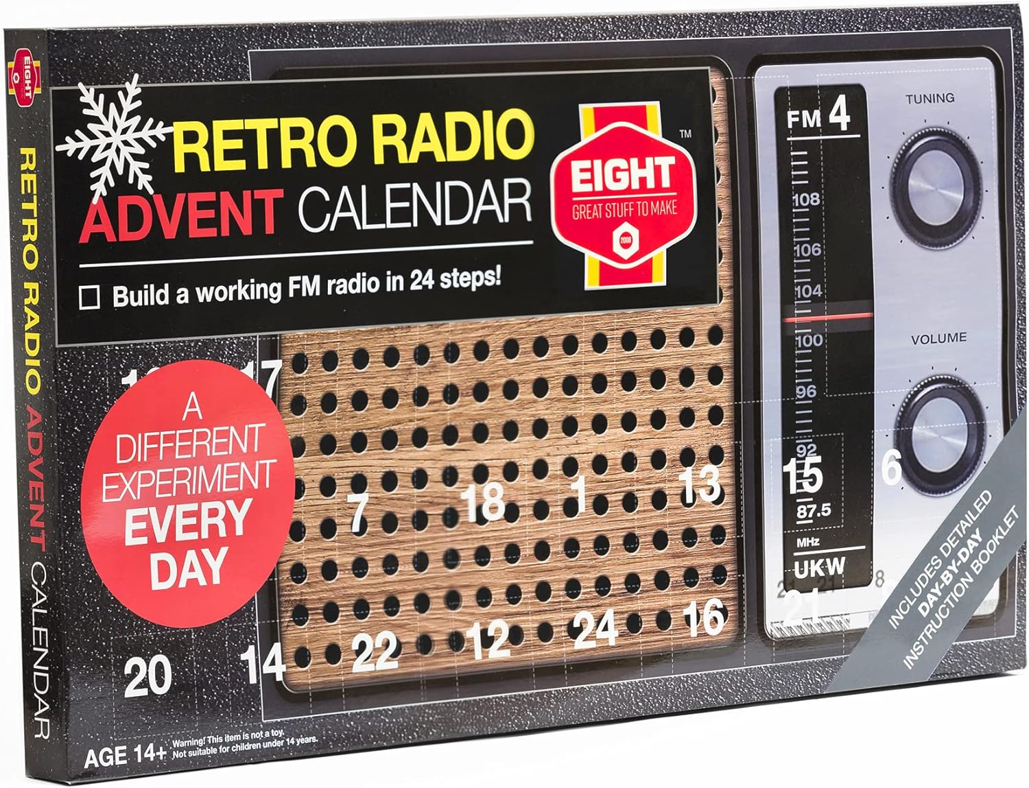 EIGHT Build Your Own Retro Radio Birthday Countdown Calendar – 24-Day DIY Kit with Electronic Components for Tech Enthusiasts & Beginners