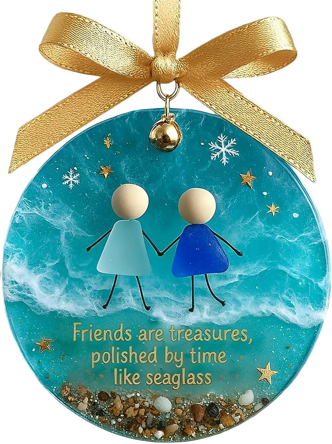 Heart-Shaped Sea Glass Friendship Decor, Friendship Gift For Women,Heart Ornament For Christmas Tree Hanging Ornaments Thank You Keepsake Gift Sentimental, Love Pendant (2D Sea Glass Print) (D)