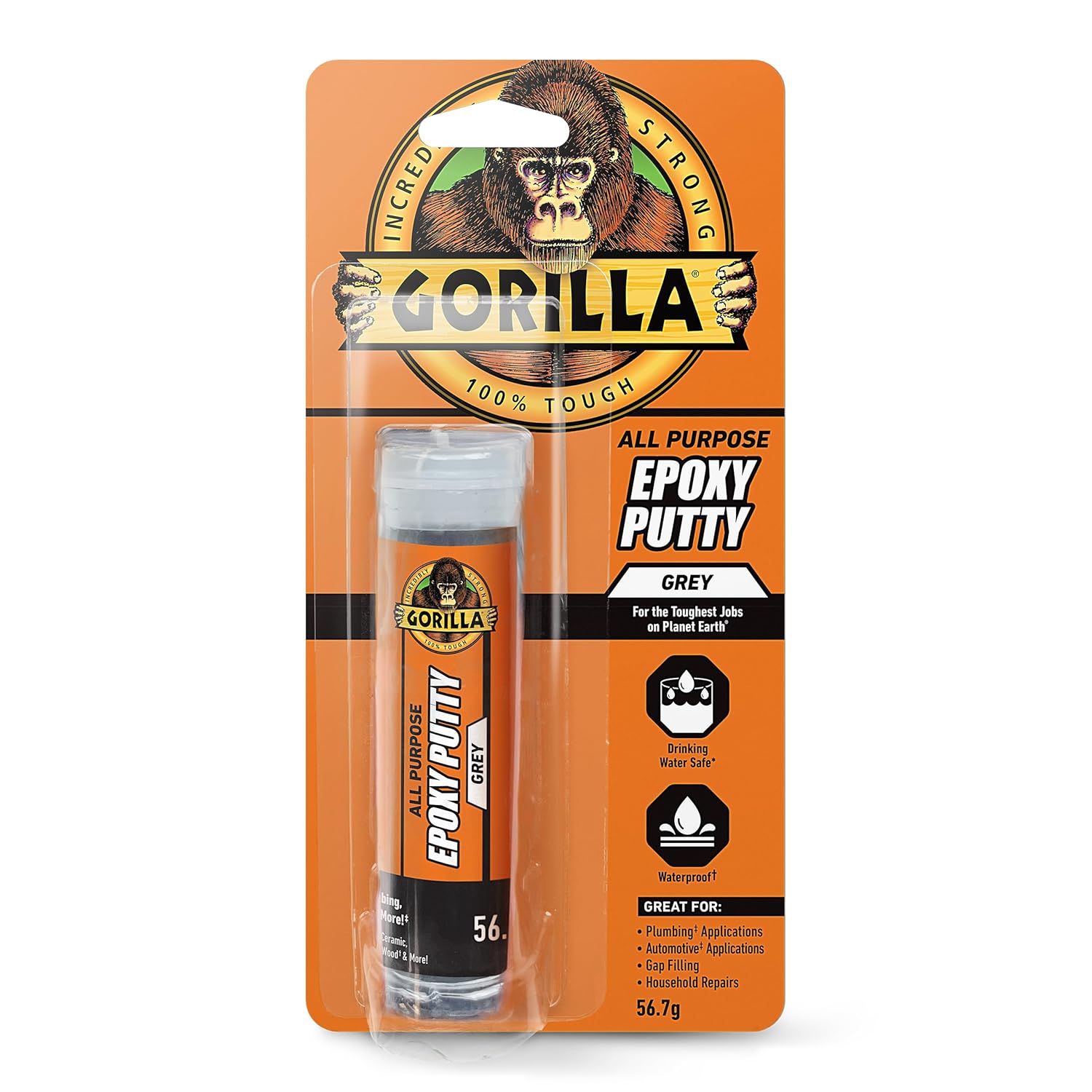 Gorilla All Purpose Epoxy Putty, Grey - High Strength, Waterproof† Repair Putty | For Permanent Plumbing‡ & Automotive‡, Gap Filling & Household Fixes