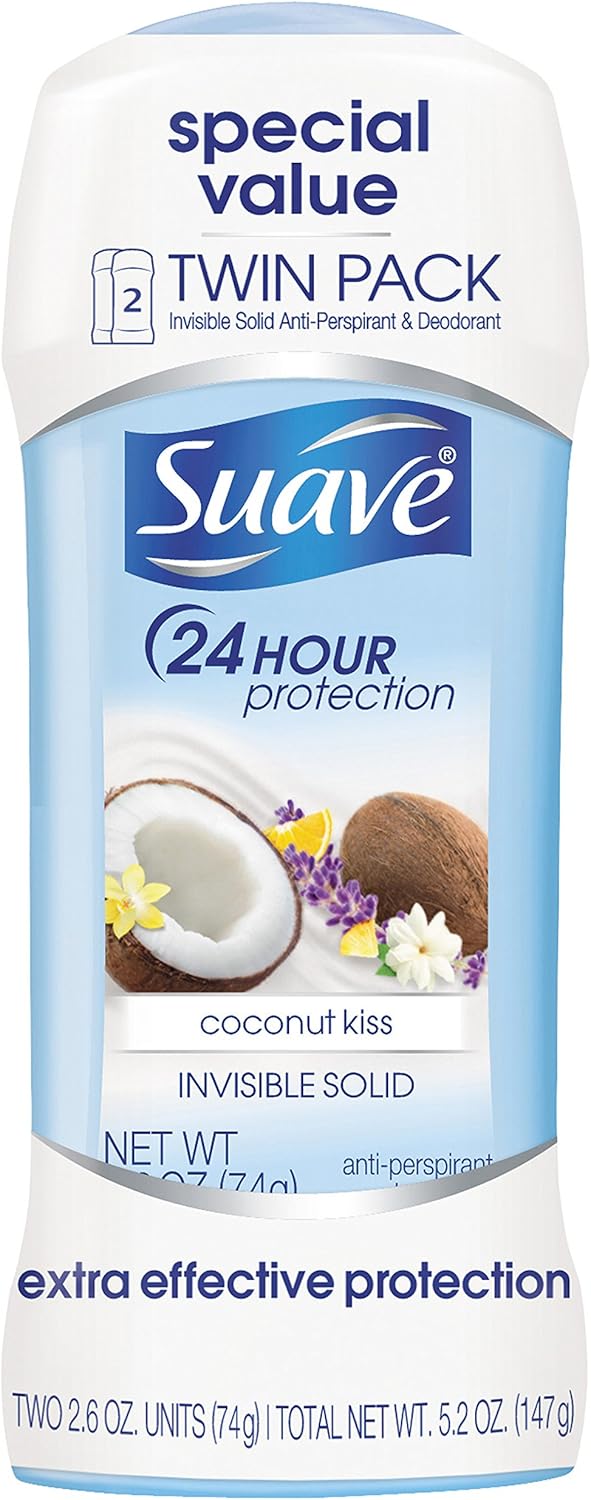 Suave Coconut Kiss Antiperspirant Deodorant Stick, 2.6 oz, Twin Pack