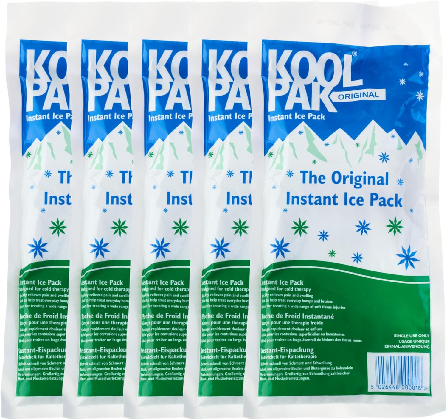 Koolpak 5 x Instant Ice Packs – 12×29cm Single Use Cold Packs for Injuries – Quick Squeeze Activation Disposable First Aid Cold Compress for Sprains Strains Bumps Bruises – Stays Cold Upto 40 Minutes