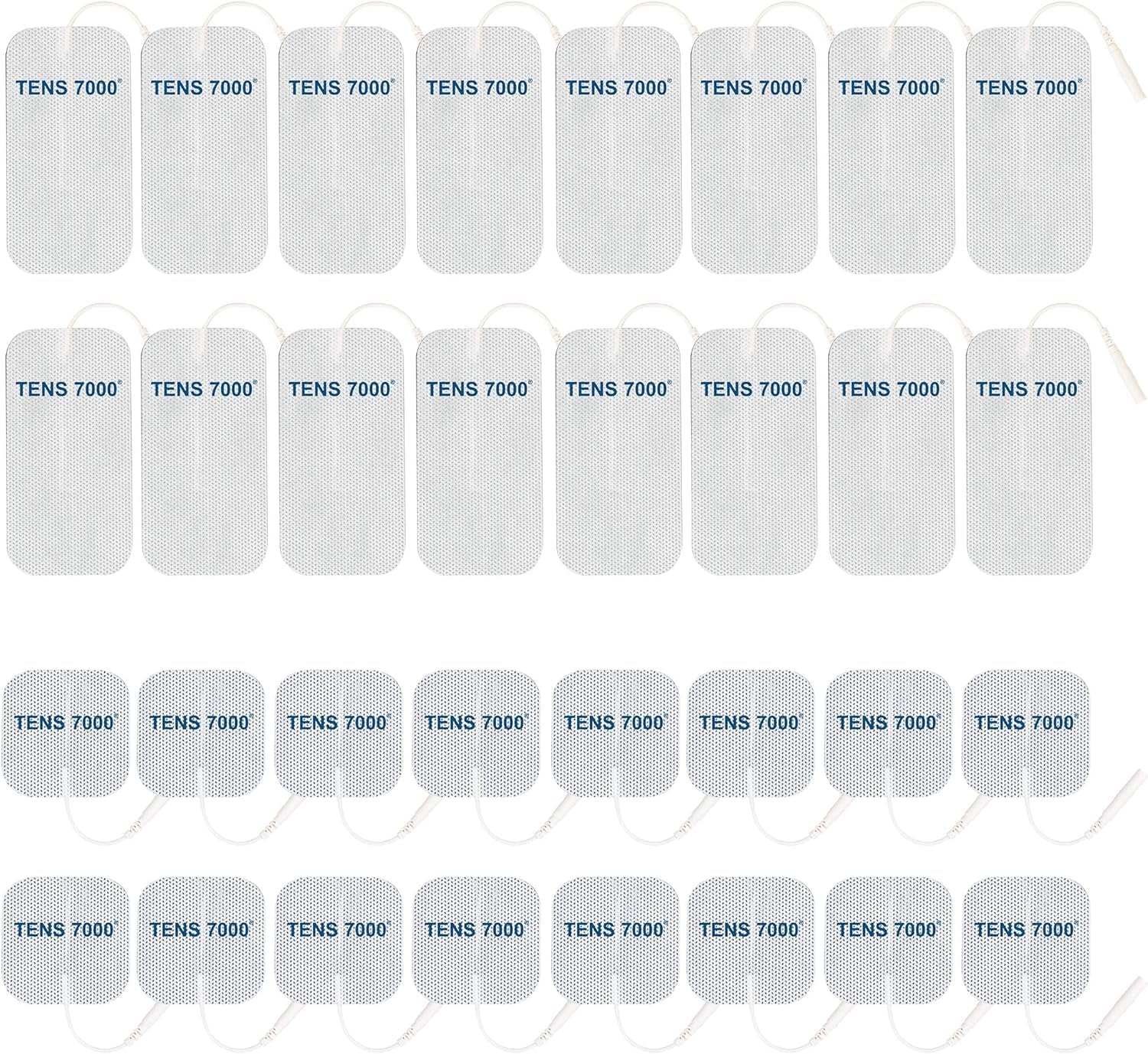TENS 7000 Official TENS Unit Replacement Pads, 32 Pack, 16-2" X 2", 16-2" X 4" Electrode Pads Compatible with Most TENS Machines Replacement Electrodes Pack