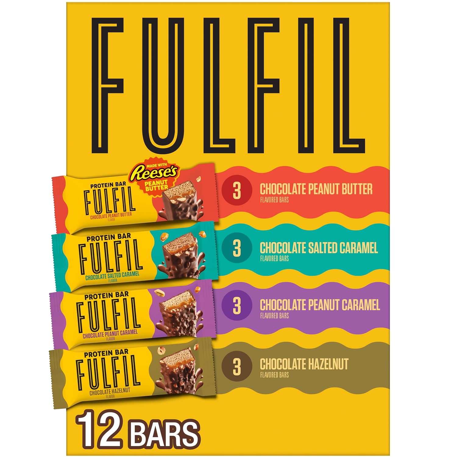 FULFIL Best Sellers Protein Bars Variety Pack, 15g Protein, 12 ct