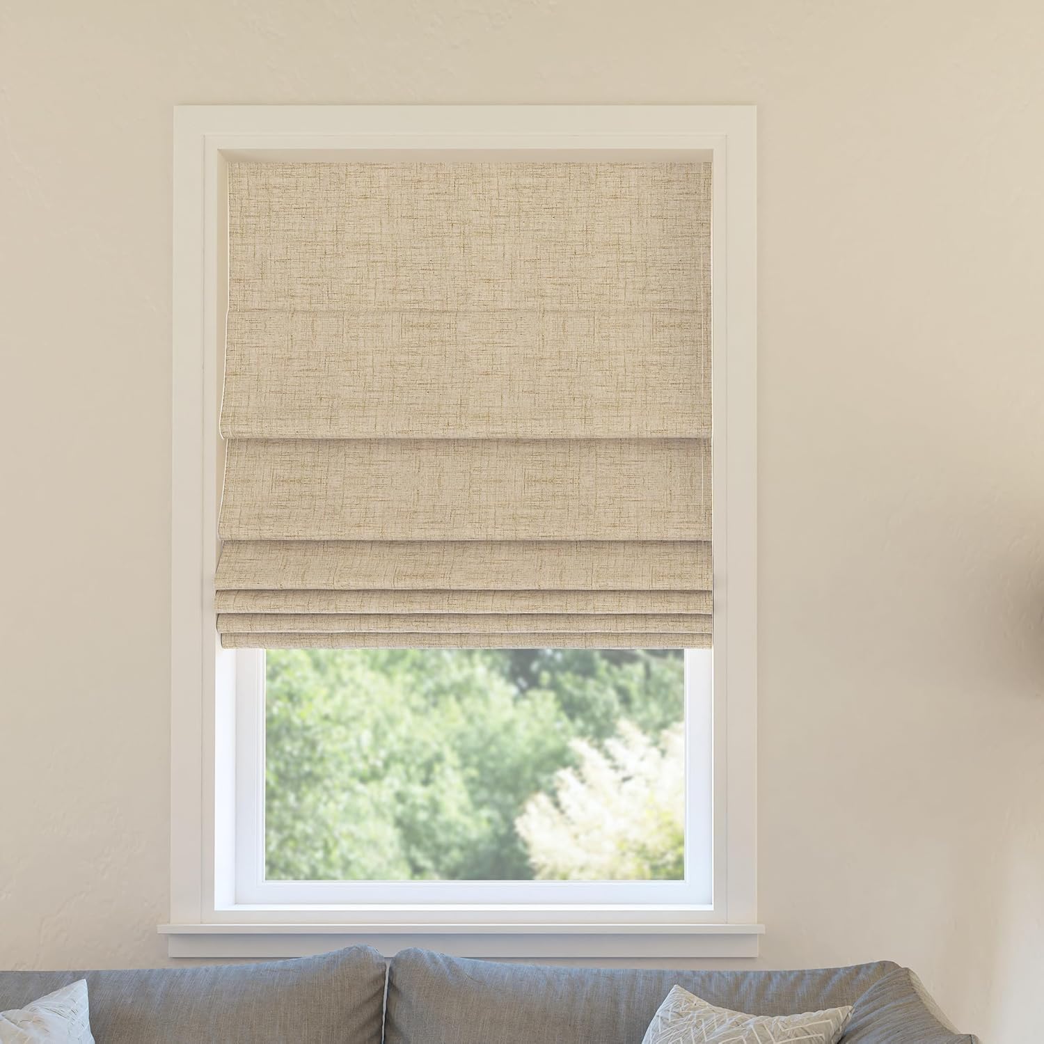 Sun Zero Seraphina Textured 100% Total Blackout Cordless Roman Shade, Taupe, 31" W x 64" H
