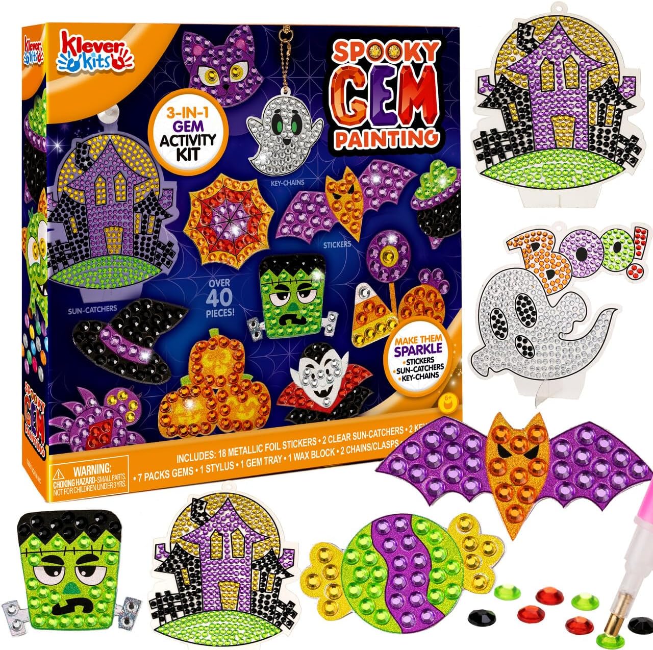 Klever Kits Halloween Diamond Painting Kit, Create Your Own Magical Stickers and Suncatchers, Diamond Art for Kids, DIY Paint Arts Supplies, Craft Gift for Girls