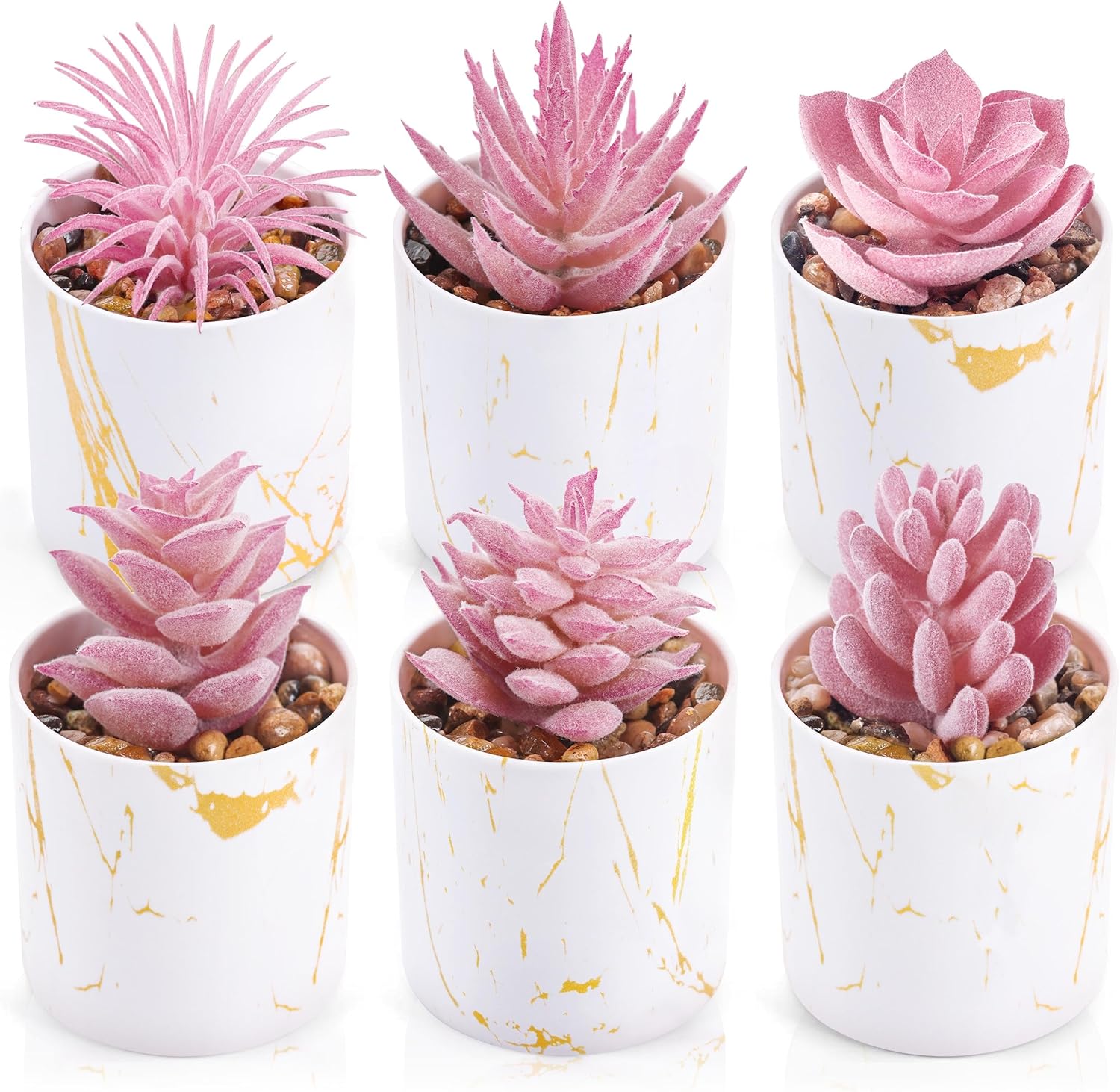 Der Rose 6 Pack Fake Plants Succulents Plants Artificial for Bathroom Home Office Desk Accessories for Women