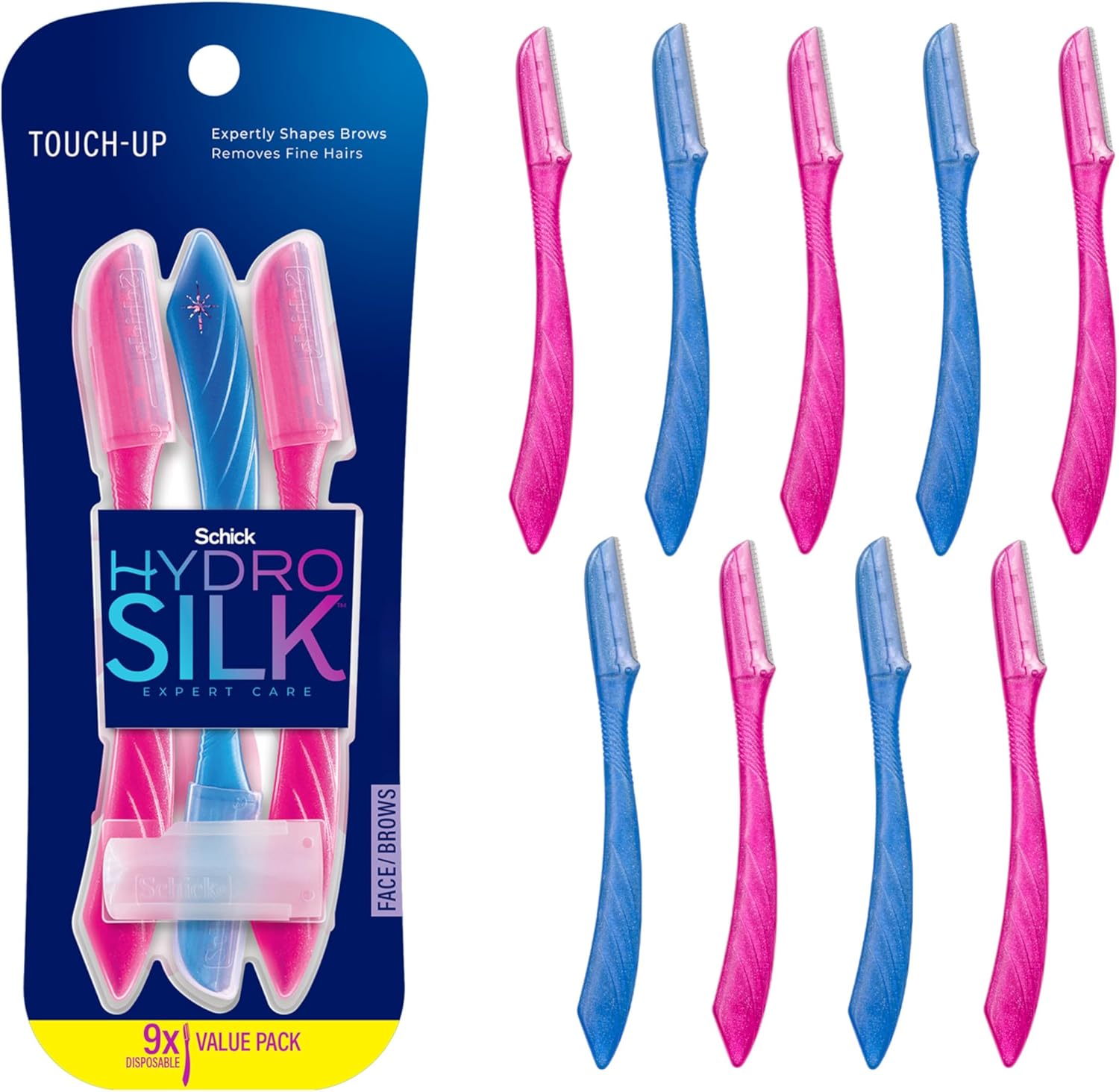 Schick Silk Touch-up Multipurpose Exfoliating Dermaplaning Tool, Eyebrow Razor, and Facial Razor With Precision Cover, 9 Count