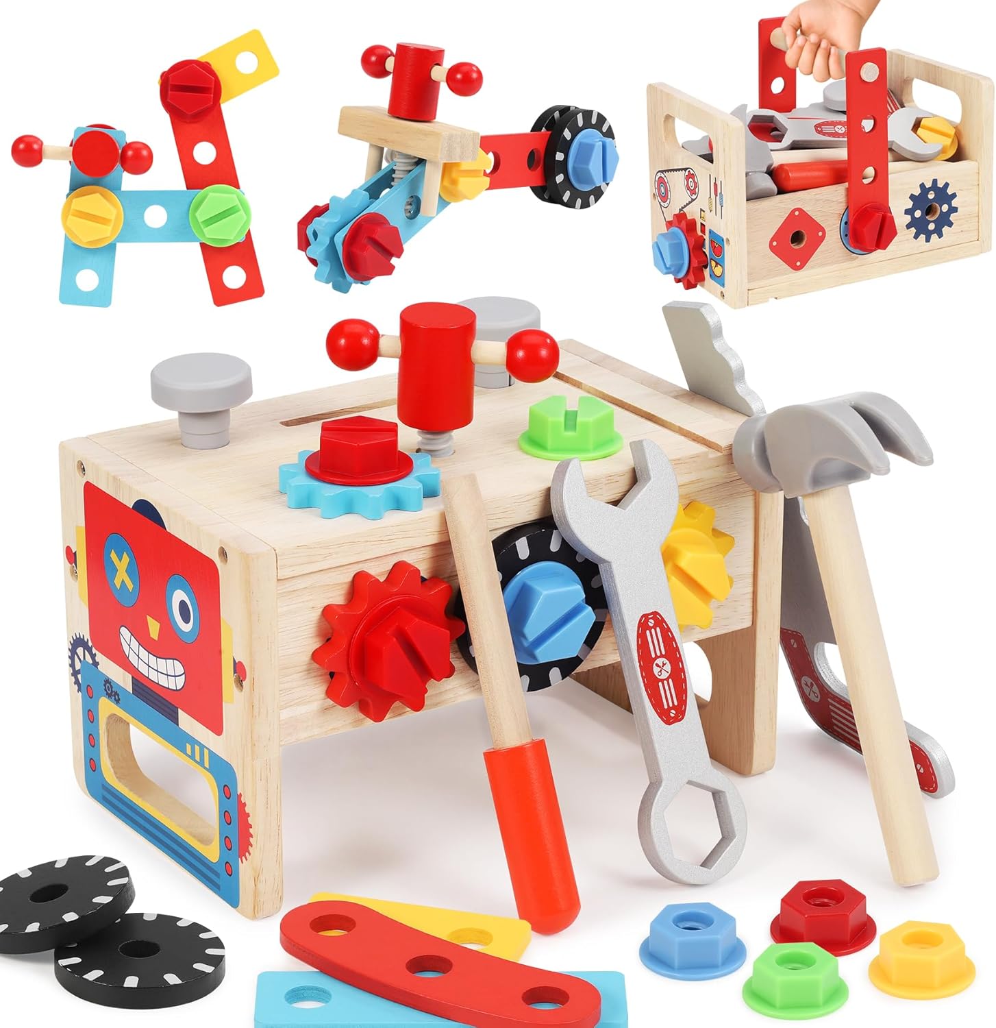 Lovchil Wooden Kids Tool Set Kids Toys for 3 4 5 Year Old Boys Girls, 37 PCS Montessori Tools Kit for Toddlers Role Play Educational Construction Toddler Toys