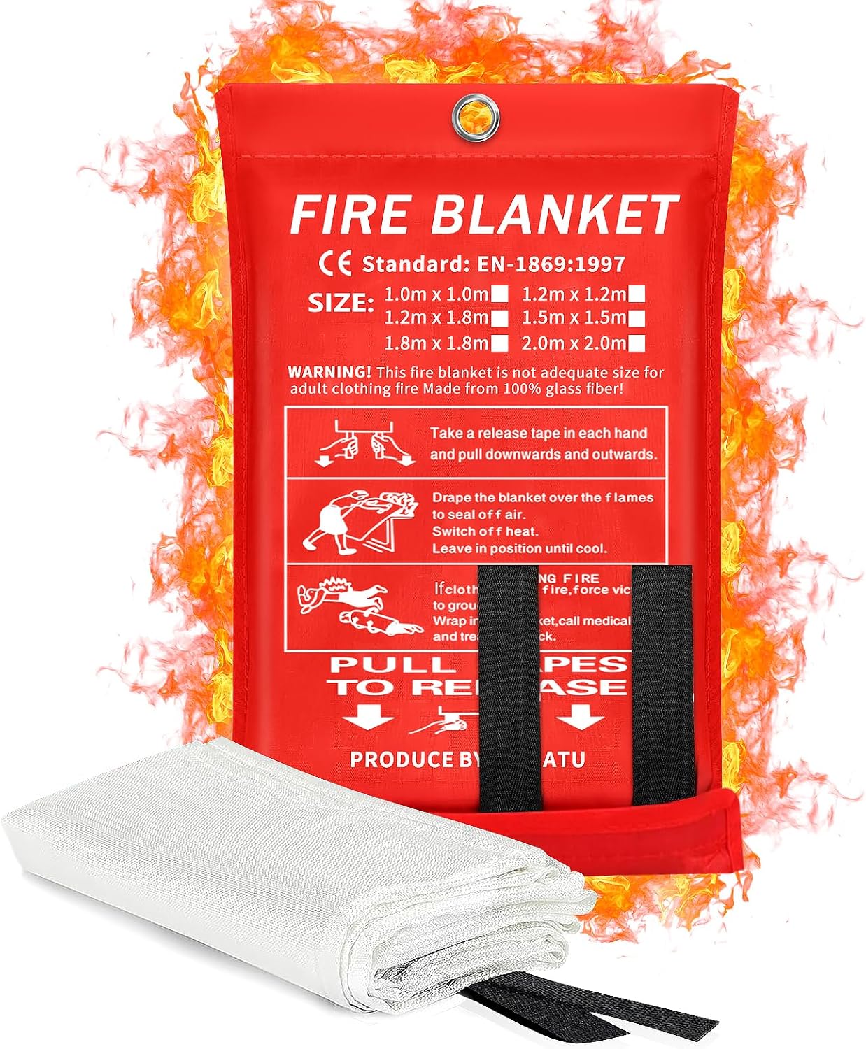 2024 Emergency Fire Blanket, Fire Extinguisher Blanket, Fire Suppression Blanket, Flame Retardant Blanket Fire Safety Blanket for Home, Kitchen, School, Grill, Car, Office, Warehouse(40” x 40”)