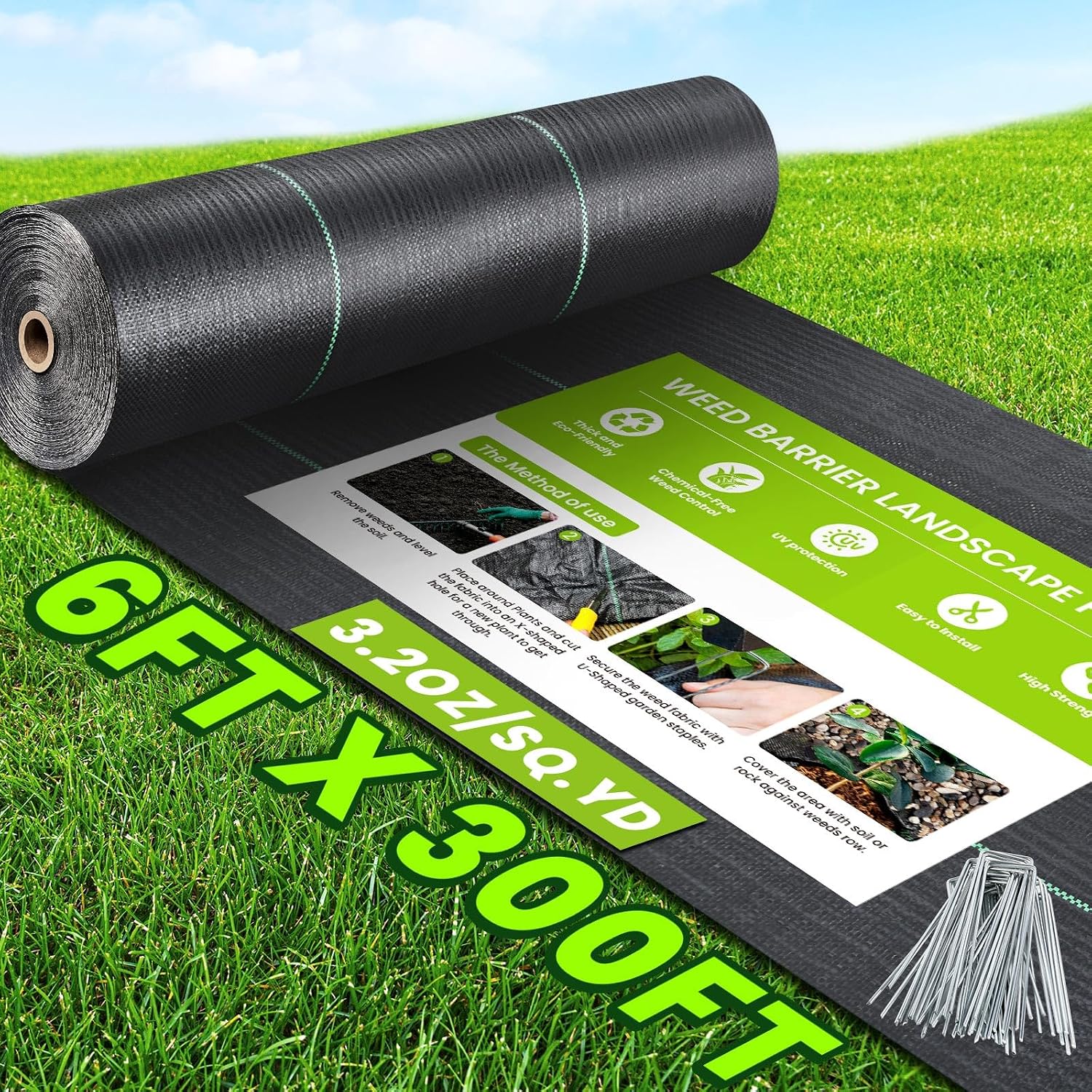6x300FT Weed Barrier Landscape Fabric Heavy Duty, 3.2oz Woven Weed Fabric