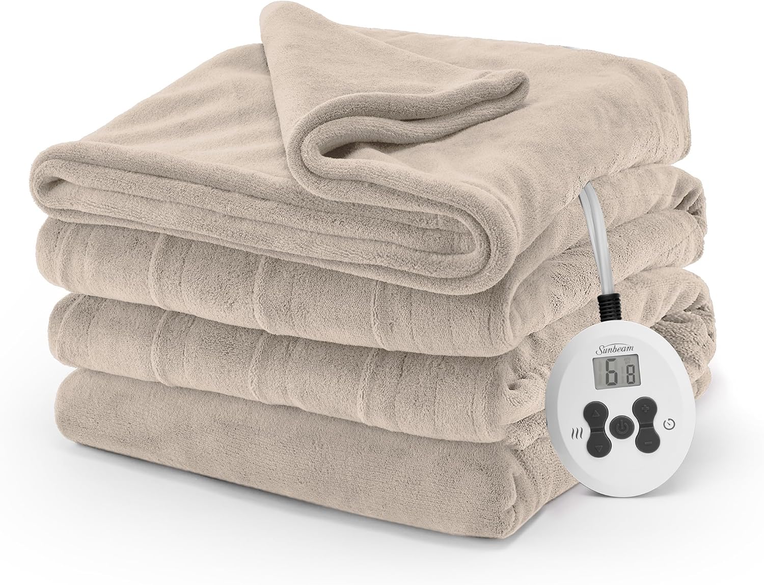 Sunbeam Electric Royal Luxe Microplush Heated Blanket, 12 Heat Settings, 12-Hour Selectable Auto Shut-Off, Fast Heating, Warm and Cozy, Mushroom, Full, 84" x 72"