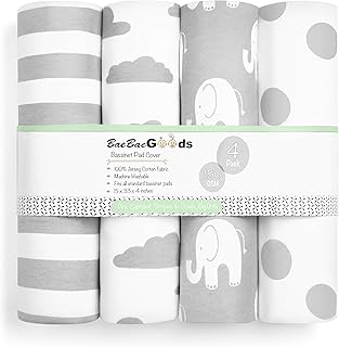 Bassinet Bed Sheets – Premium Bassinet Fitted Sheets 4 Pack – 100% Jersey Knit Cotton Cradle Sheets – Bassinet Bedding for Standard Size Oval or Halo Bassinet Pads – Bassinet Sheet for Boy & Girl