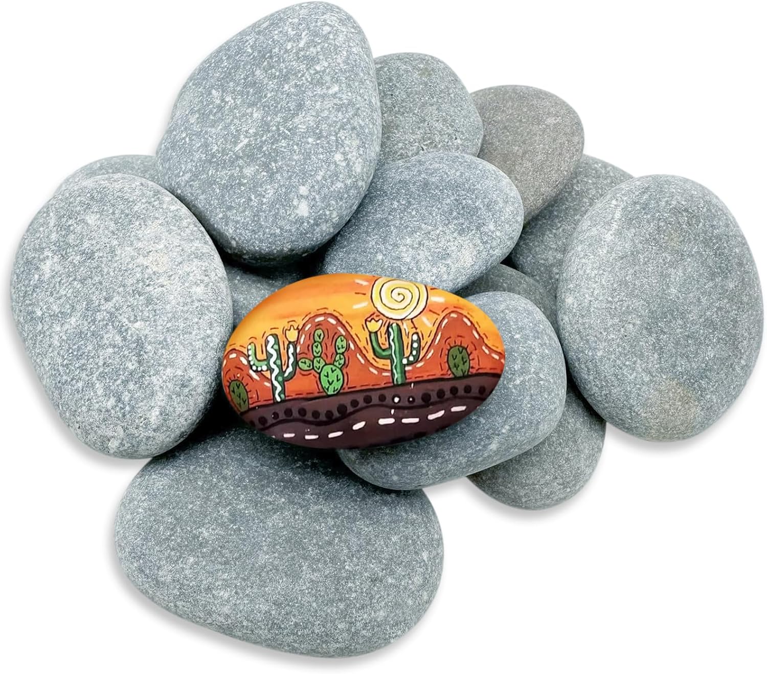 NEUSID 14pcs Large Pebbles for Painting, 2-3 inch Painting Rocks and Stones Rock Painting Kit Grey Smooth Pebbles for Arts Crafts Garden Decoration