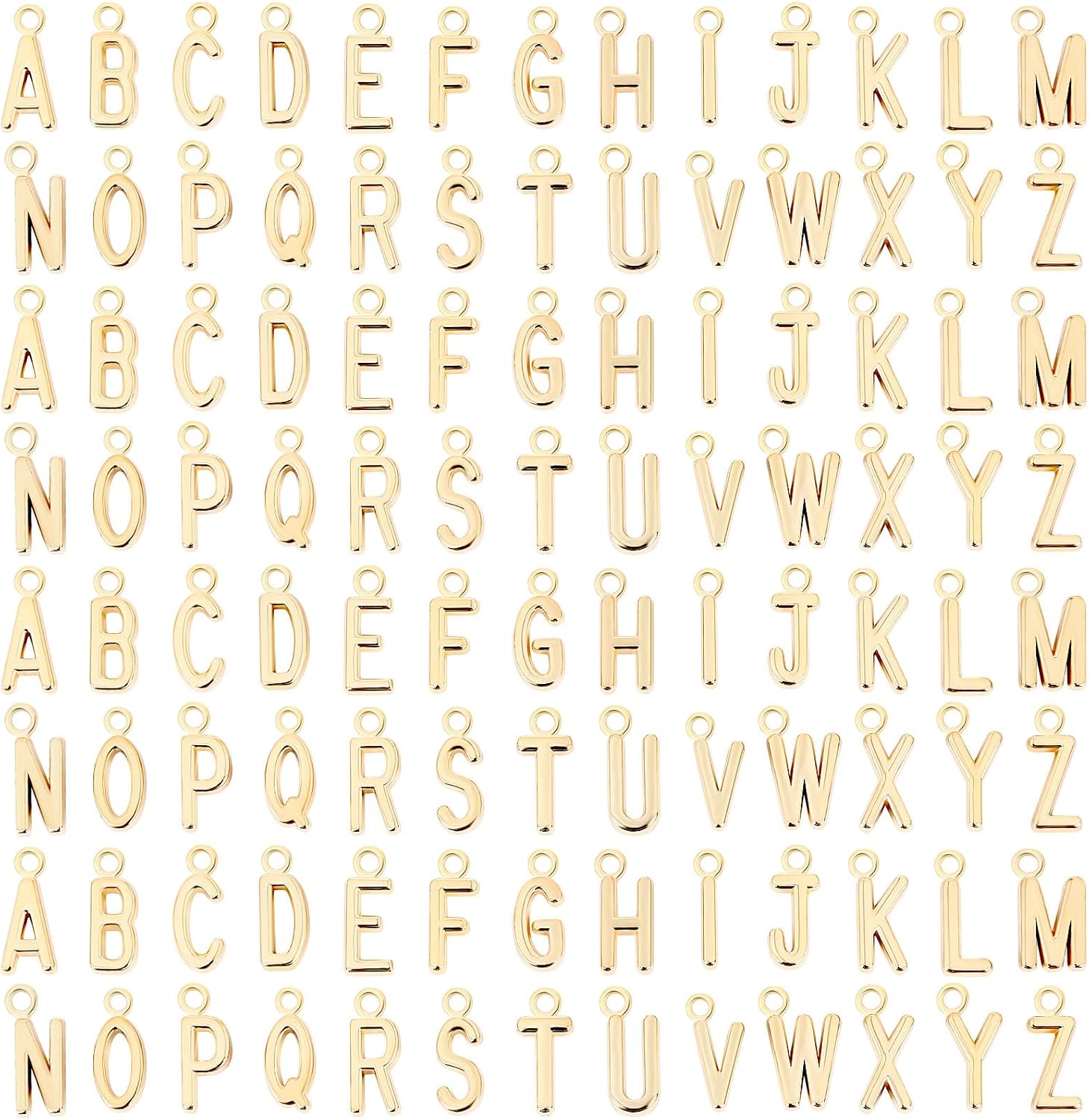 SANNIX 156Pcs/6 Sets Letter Charms - ABC Alphabet Charms DIY Bracelets & Necklaces with 200Pcs Jump Rings for Jewelry Making, KC Gold
