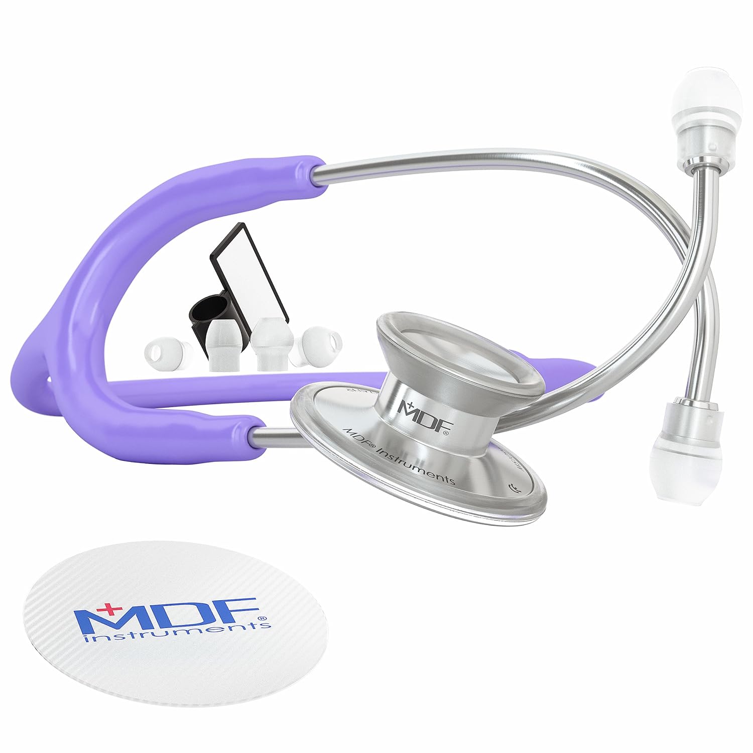 MDF Acoustica Lightweight Stethoscope for Doctors, Nurses, Students, Home Health Use, Adult, Dual Head, Pastel Purple Tube, Silver Chestpiece-Headset, MDF747XP07