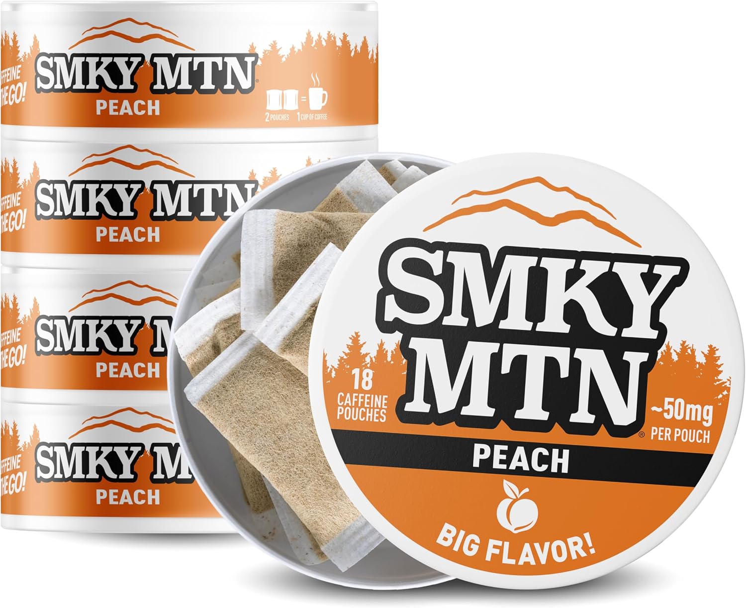SMOKEY MOUNTAIN Caffeinated Pouches, Peach, 5 Can Box
