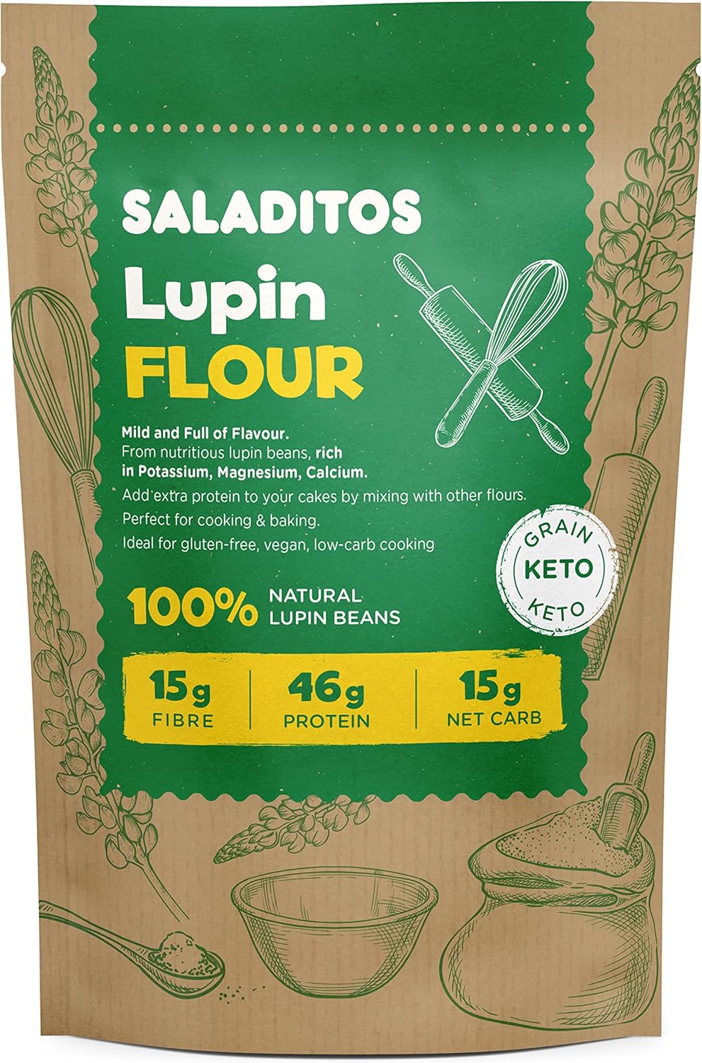 SALADITOS Lupin Flour - High Protein, Low Carb & Keto Friendly, Vegan Flour Alternative, 1x400gr