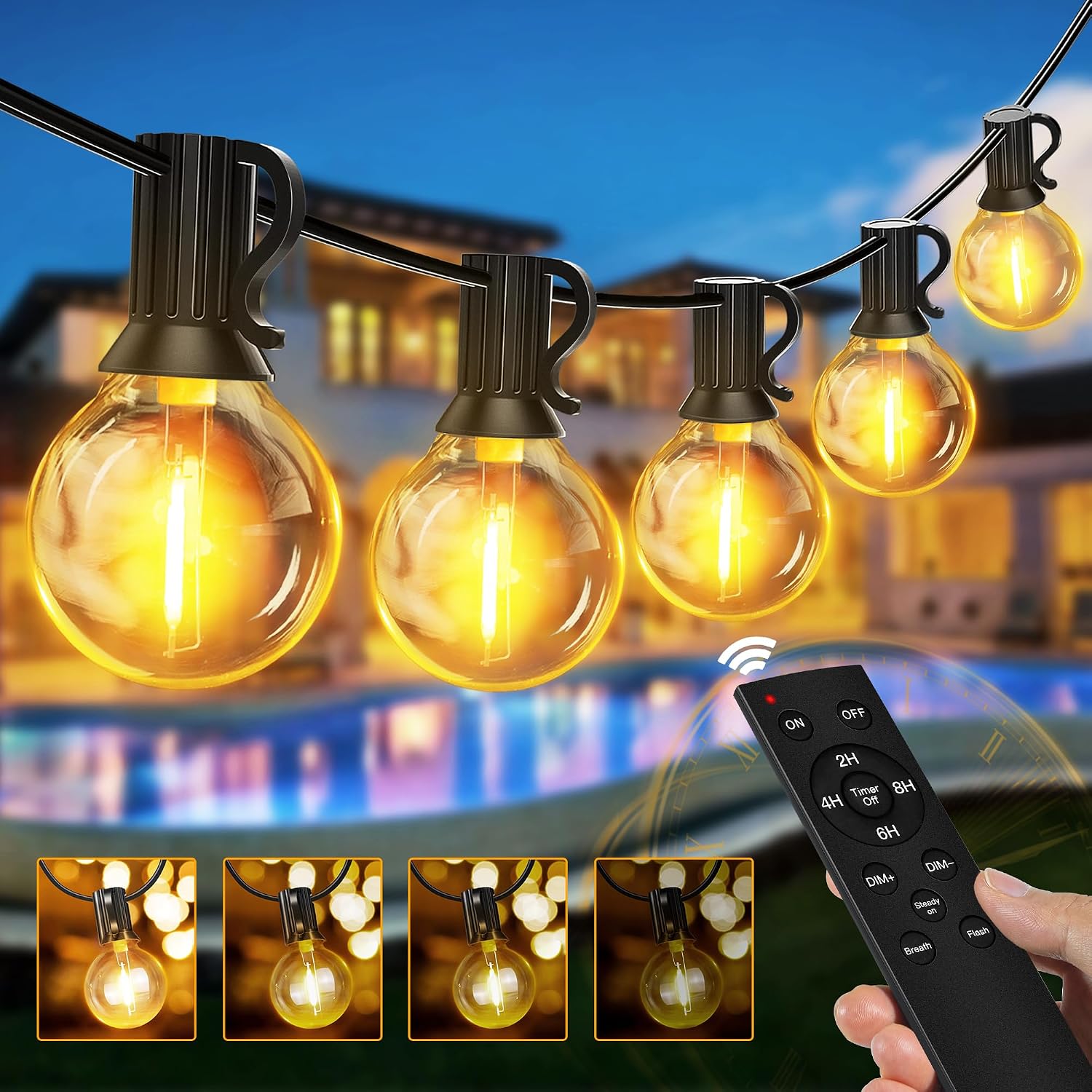 Ollny Festoon Lights Outdoor 10m String Lights,15+1 G40 Shatterproof Bulbs